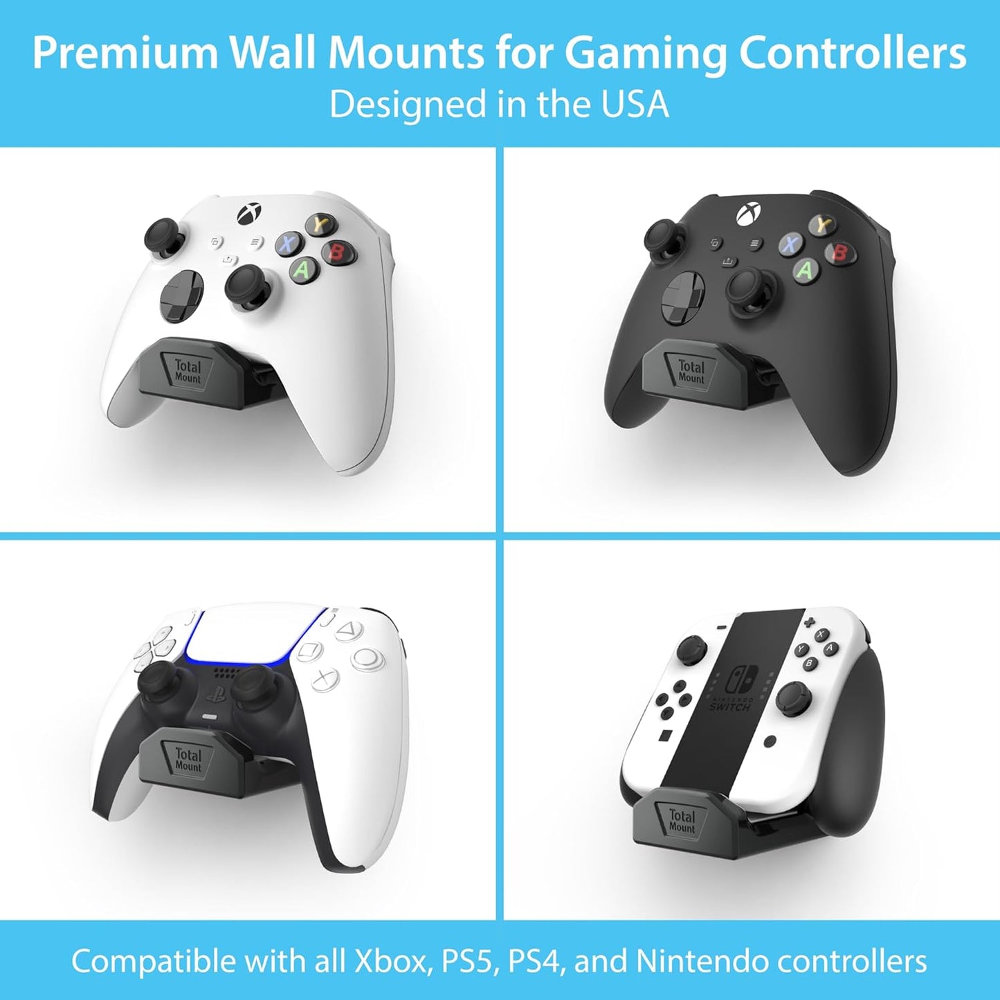 TotalMount Controller Wall Stand (1 Pack) with Non-Slip Pad & Removable Adhesive for Xbox, PS5, PS4, and Nintendo – This Premium Holder Won’t Damage Your Wall with Screws or Permanent Adhesive