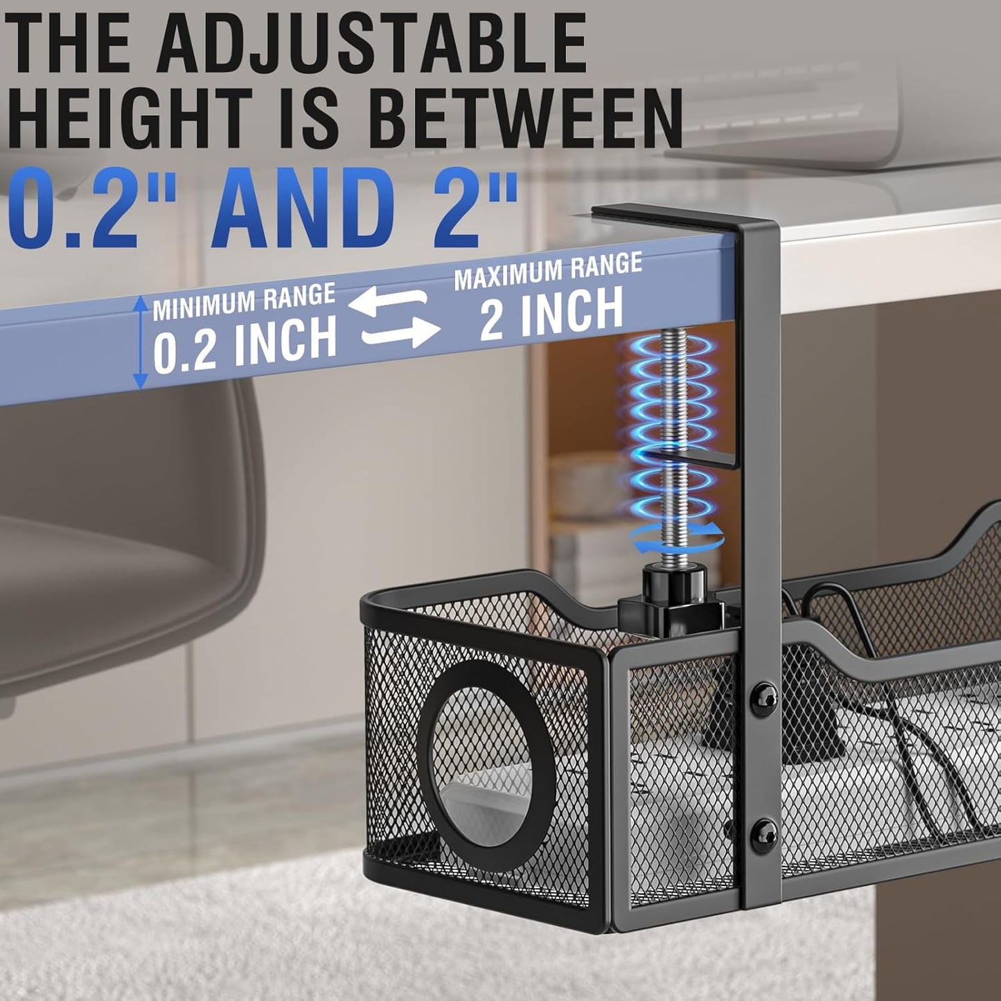 Under Desk Cable Management Tray - GZOKMOG No Drill Cord Organizer with Clamp, Workspace Organizers for Cords, Metal Mesh Wire Management for Home and Office, 2 Pack Black, 13.38 inch