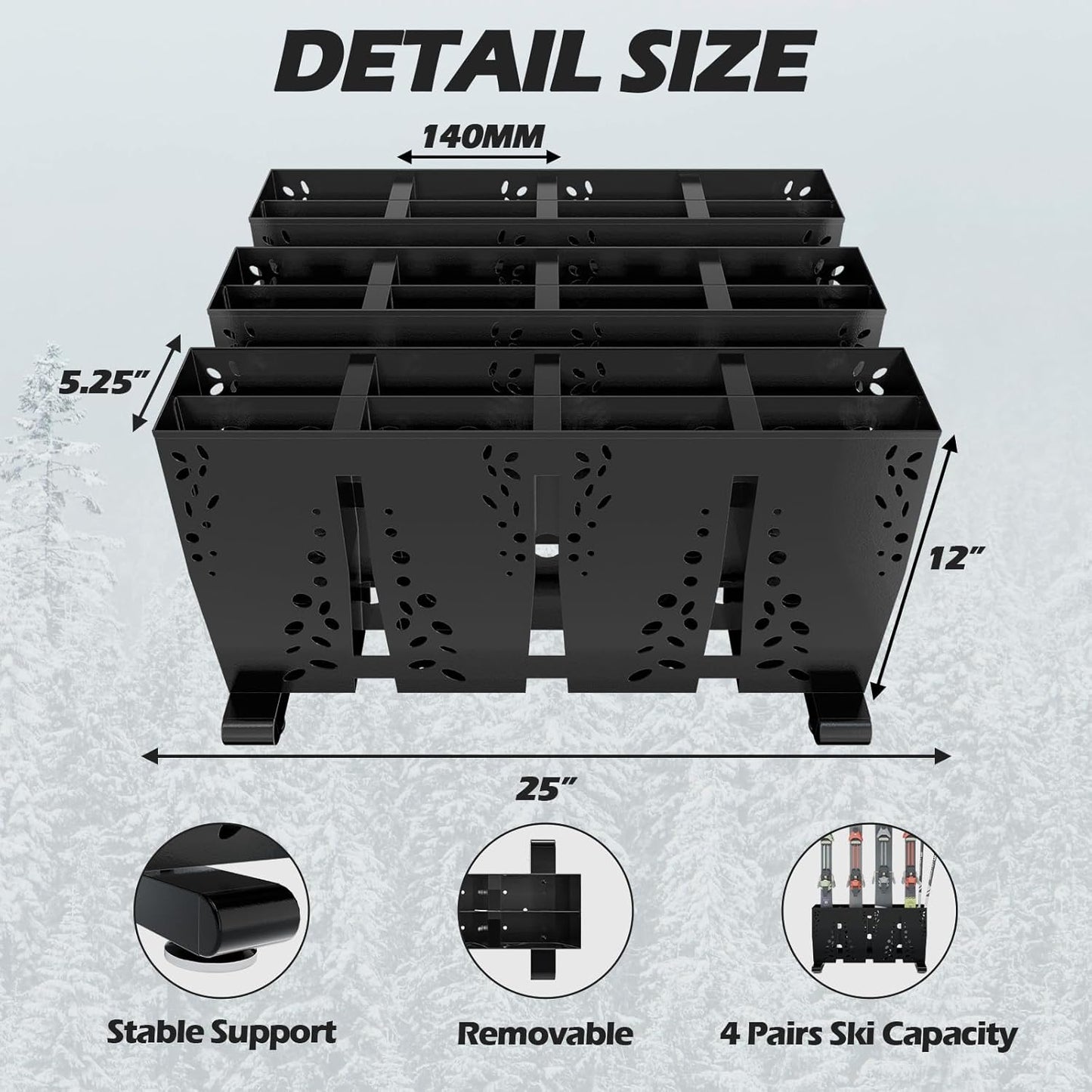 Heavy Duty Metal Ski Storage Rack, 12 Pair Freestanding Steel Ski Holder, Floor Stand Ski Organizer Rack, Snowboard Floor Stand Organizer for Garage and Home