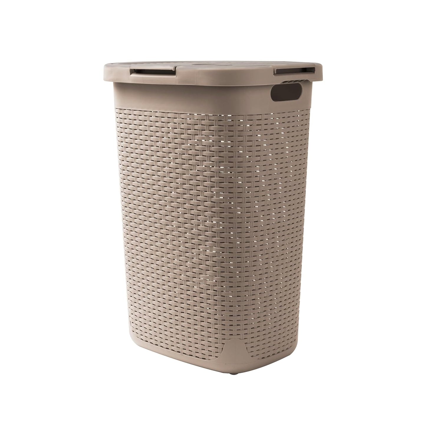 Mind Reader Slim Laundry Hamper with Lid, 60L Clothes Basket, Premium Wicker Design, Plastic, Tan