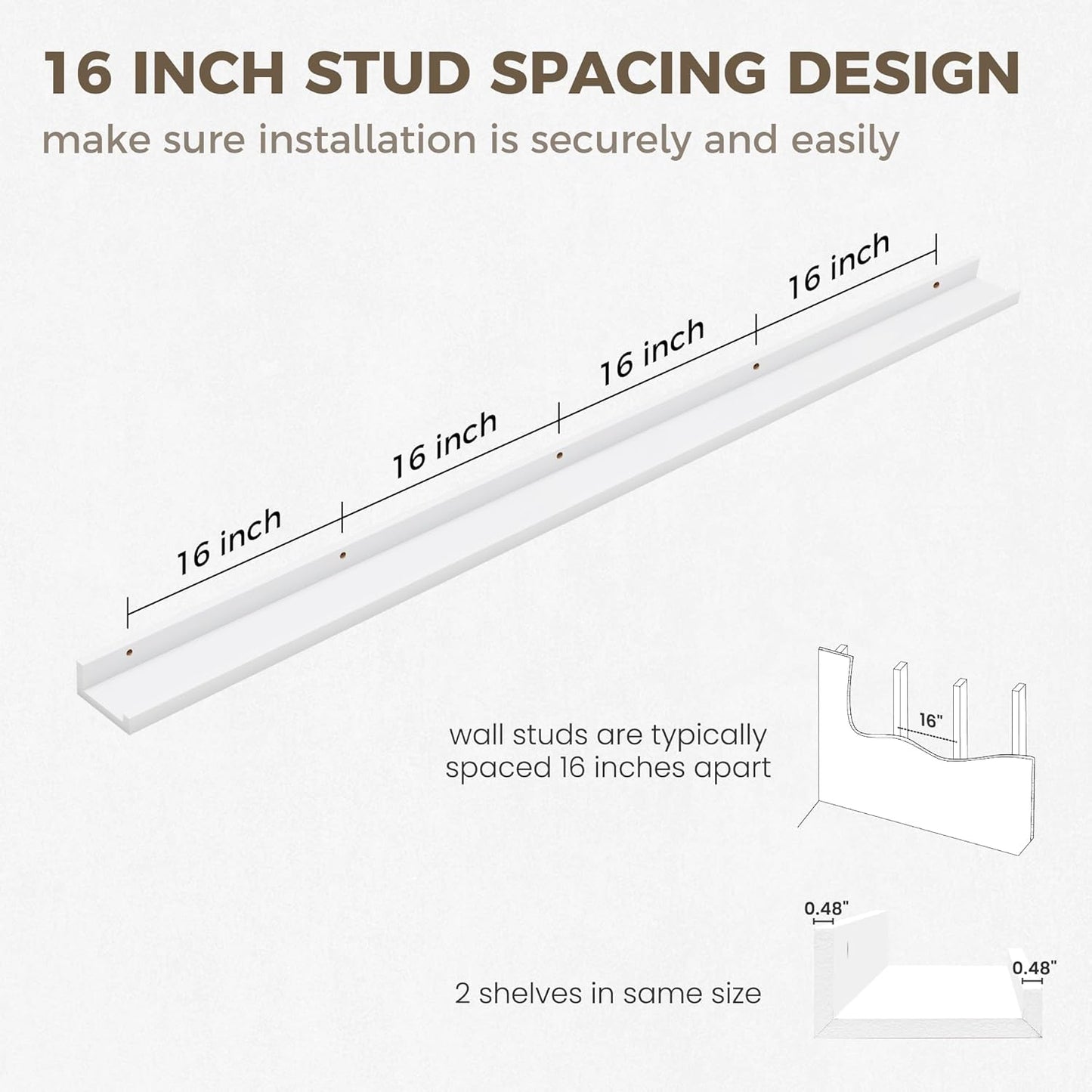 Axeman 72 Inch White Floating Shelves for Wall | Picture Ledge Shelf Set of 2 | Rustic Picture Shelf for Wall with Ledge | Floating Shelves with Lip | Photo Ledge Shelves for Books Album Records