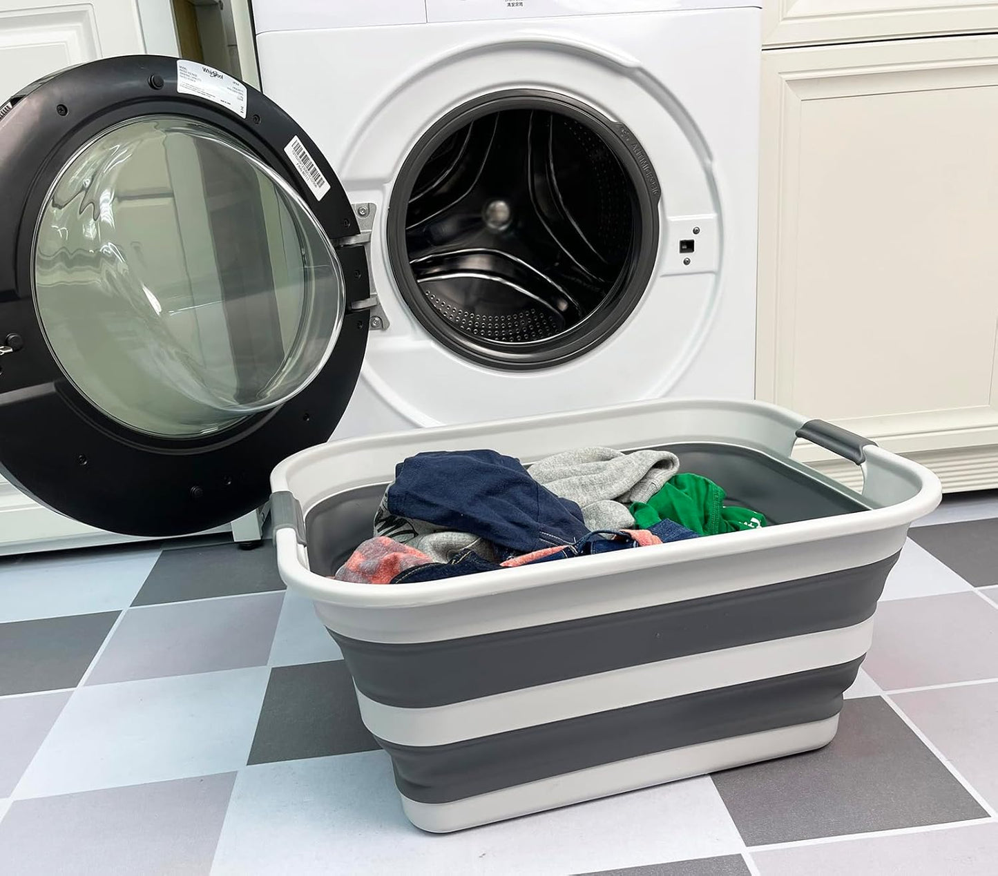 SAMMART Collapsible Plastic Laundry Basket - Foldable Pop Up Storage Container/Organizer - Portable Washing Tub - Space Saving Hamper/Basket (Grey/Steel Grey, 42L)