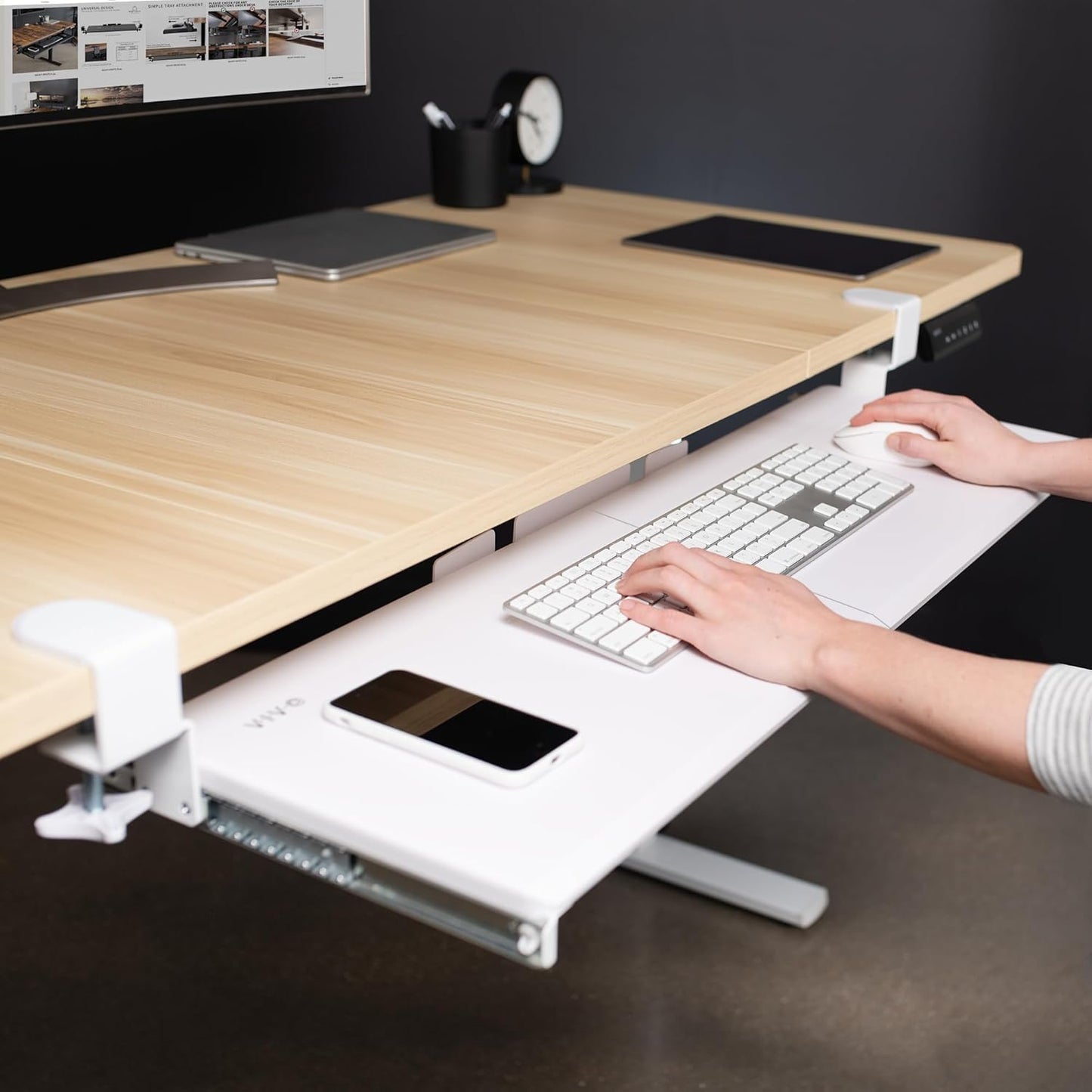 VIVO Extra Long Clamp-on Computer Keyboard and Mouse Under Desk Slider Tray, 34 x 11 inch Pull Out Platform Drawer, White, MOUNT-KB15EW