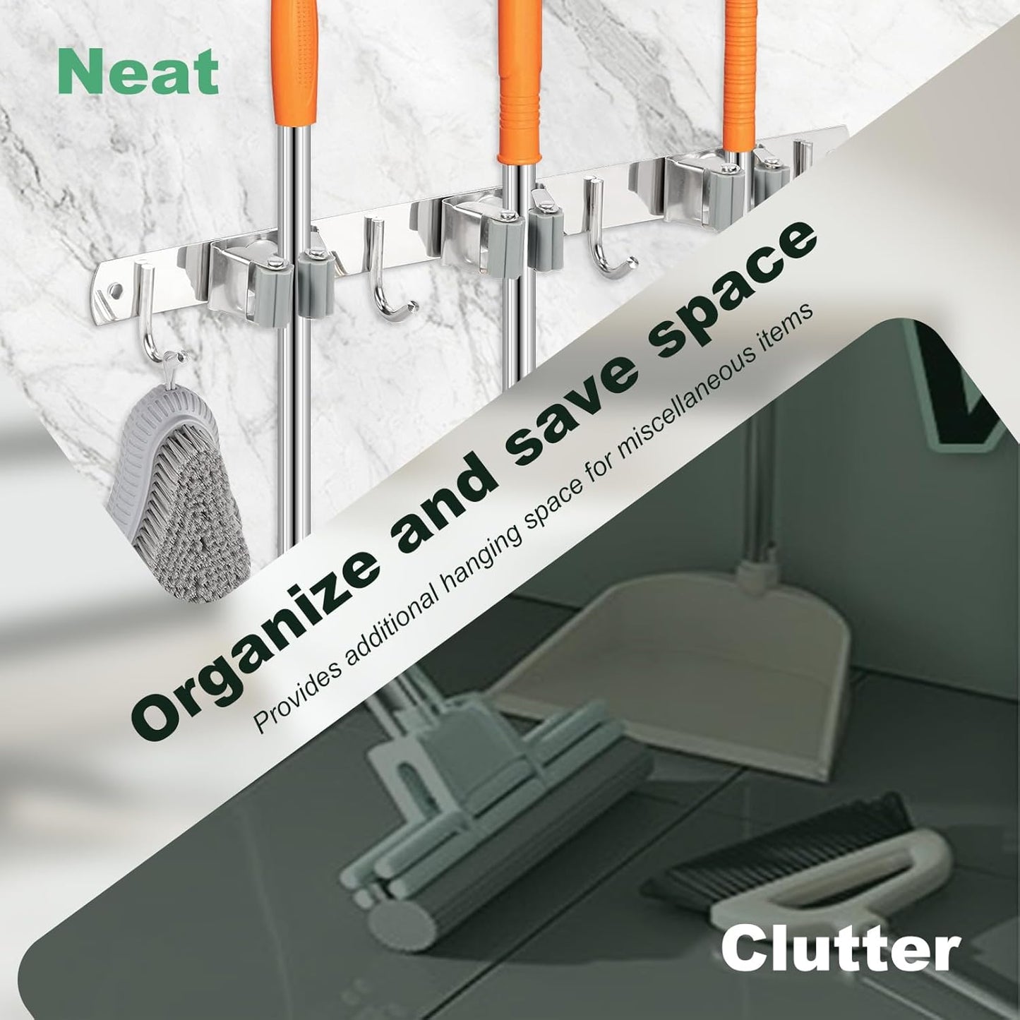 3 Pack Broom Holder Wall Mount 3 Racks 4 Hooks Stainless Steel Broom Mop Holder Anti Slip Storage Rack Strong Load Bearing Waterproof Broom and Mop Organizer Wall Hanging for Bathroom Kitchen Garage