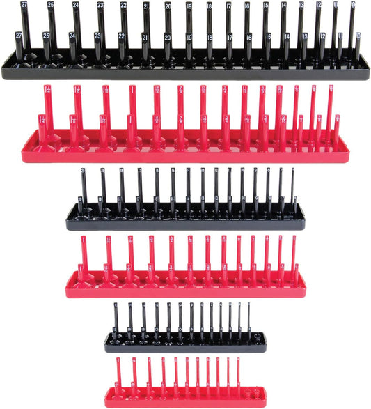 B&C Home Goods Socket Organizers - 6 Piece SAE & Metric Tray Socket Holder - Toolbox Organizers and Storage for ¼, ⅜ and ½ inch Drive Holder for Mechanics