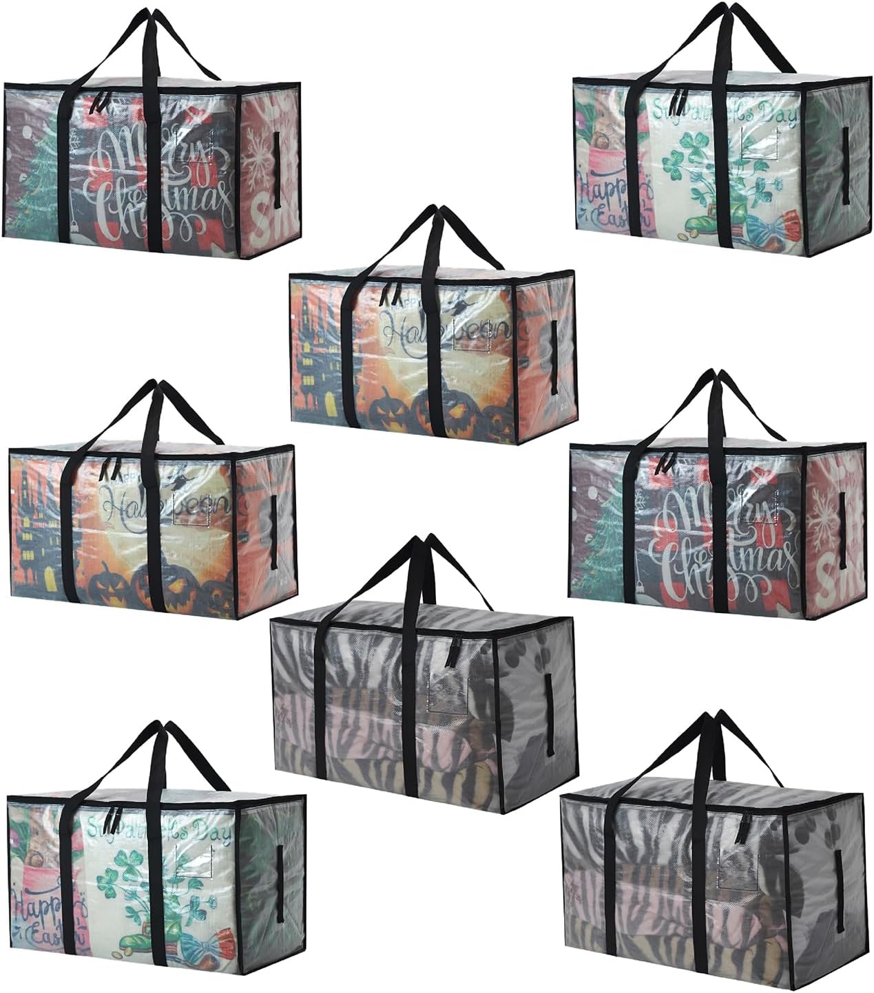 Heavy Duty 93L (24.5 Gallon) Stackable Storage Bins with Fully Openable Lids,Moving Bags Heavy Duty, Clear Plastic Totes for Moving Storage, Home Organization, Christmas Decorations. 8 pack