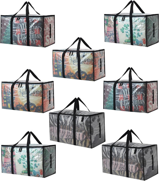 Heavy Duty 93L (24.5 Gallon) Stackable Storage Bins with Fully Openable Lids,Moving Bags Heavy Duty, Clear Plastic Totes for Moving Storage, Home Organization, Christmas Decorations. 8 pack