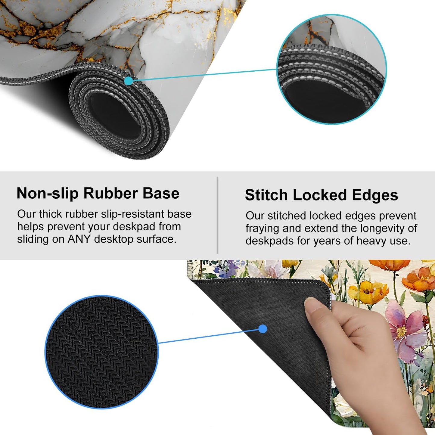 White Marble Mouse Pad – Large Extended Desk Mat 35.43 x 15.75 in – Elegant Gold Vein Design, Non-Slip Rubber Base, Waterproof Surface, Keyboard & Mouse Pad for Office, Gaming, Home Decor