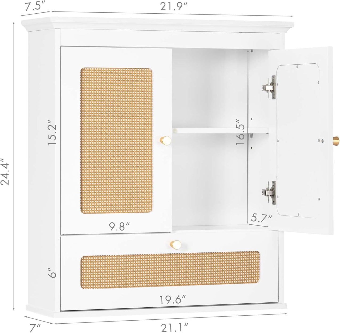 Spirich Bathroom Wall Cabinet Over Toilet, Modern Rattan Medicine Cabinet with Adjustable Shelf, Space-Saving Wall Mount Storage