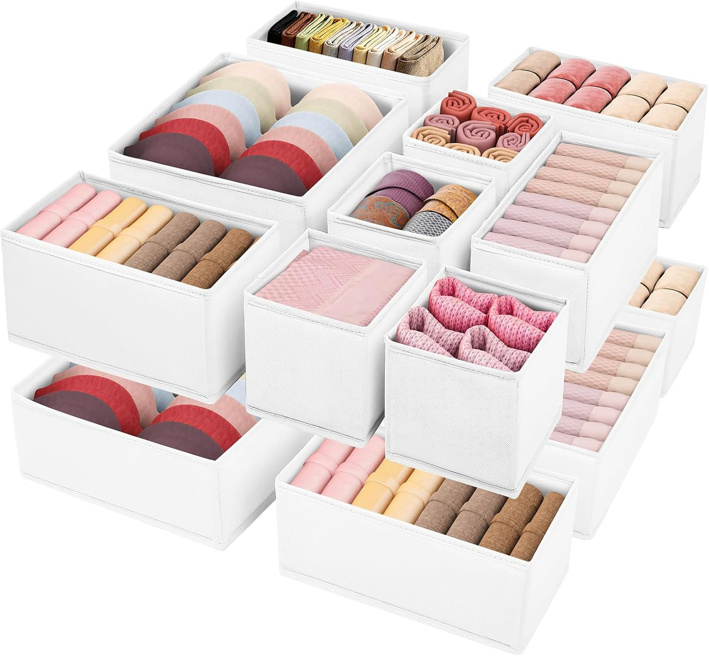 Drawer Clothing Organizer 16-Pack, White 3 Sizes Underwear Drawer Dividers, Fabric Folding Wardrobe Organizer, Can Store Baby Clothes, Bras, Underwear, Panties, Belts, Socks, Ties, etc.