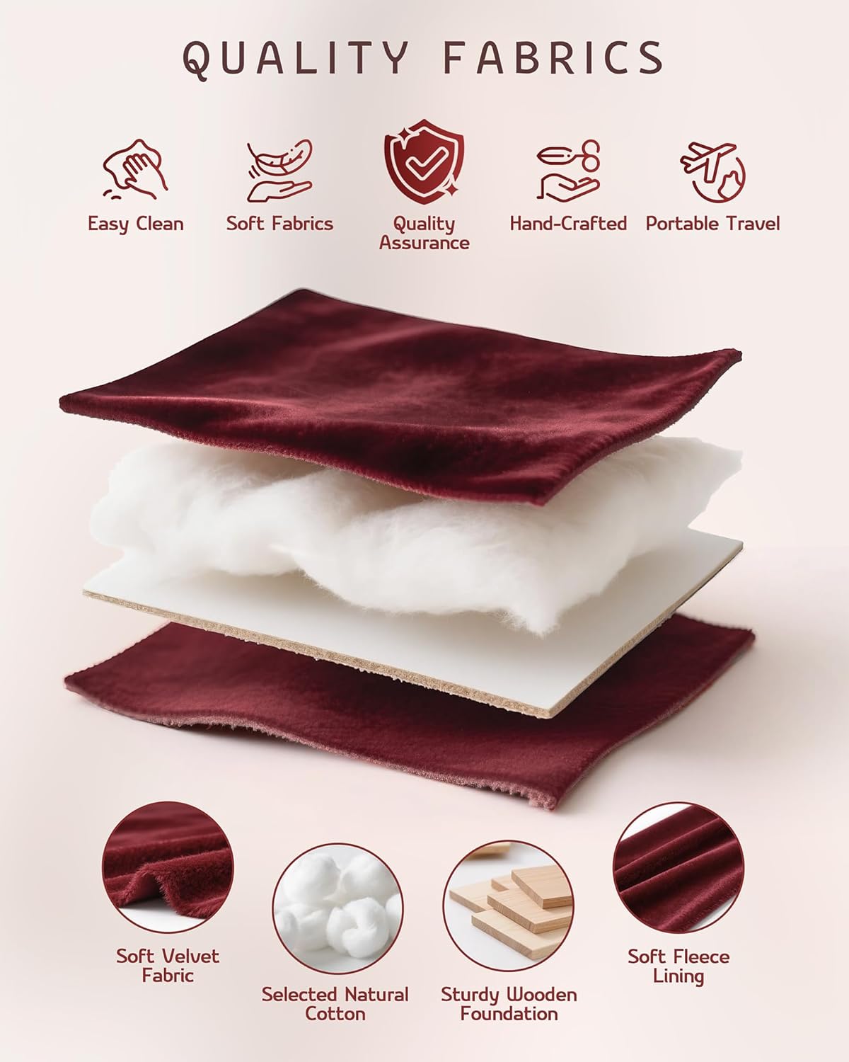 VELORIA Jewelry Box, Premium Velvet Travel Jewelry Organizers And Storage, Dust-Proof, Scratch-Resistant Jewelry Case for Necklaces Bracelets Bangle, Portable Luxury Gift for Women & Girls (Dark Red)