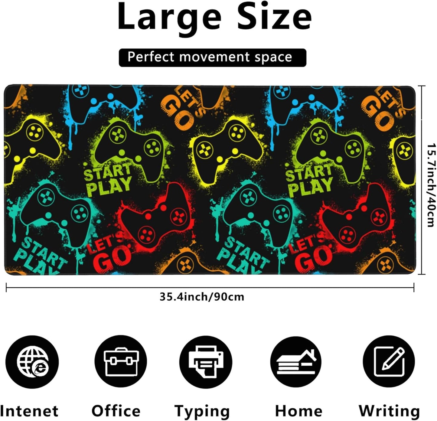 Desk Mat,Colourful Joystick Game Gaming Mouse Pad,XXL Extended Mouse Pad Mat for Office,Computer,Keyboard with Non-Slip Base Stitched Eges Mousepad 35.4x15.75 inch