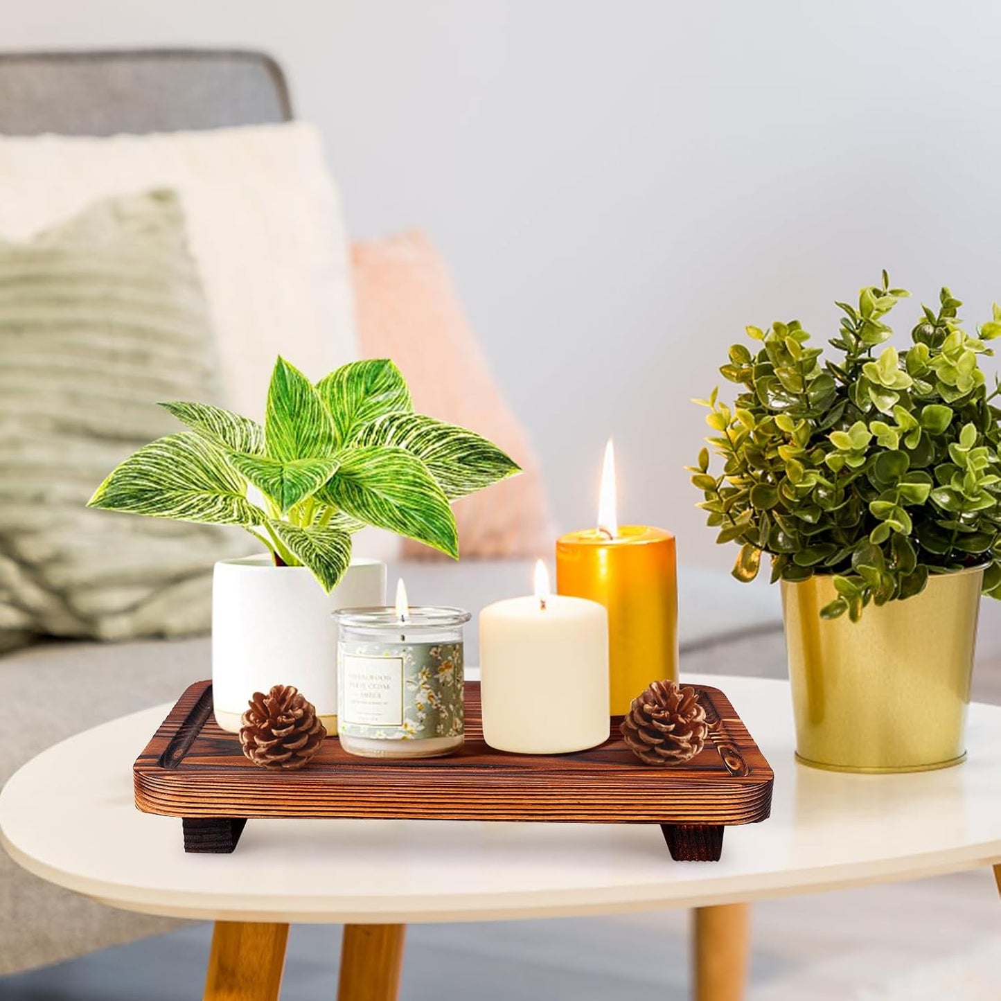 Farmhouse Bathroom Counter Organizer Wood Risers Display Pedestal Stand Small Kitchen Countertop Trays Decorative Wooden Dish Soap Dispenser Holder for Bathroom Decor Sink Accessories Vanity Tray