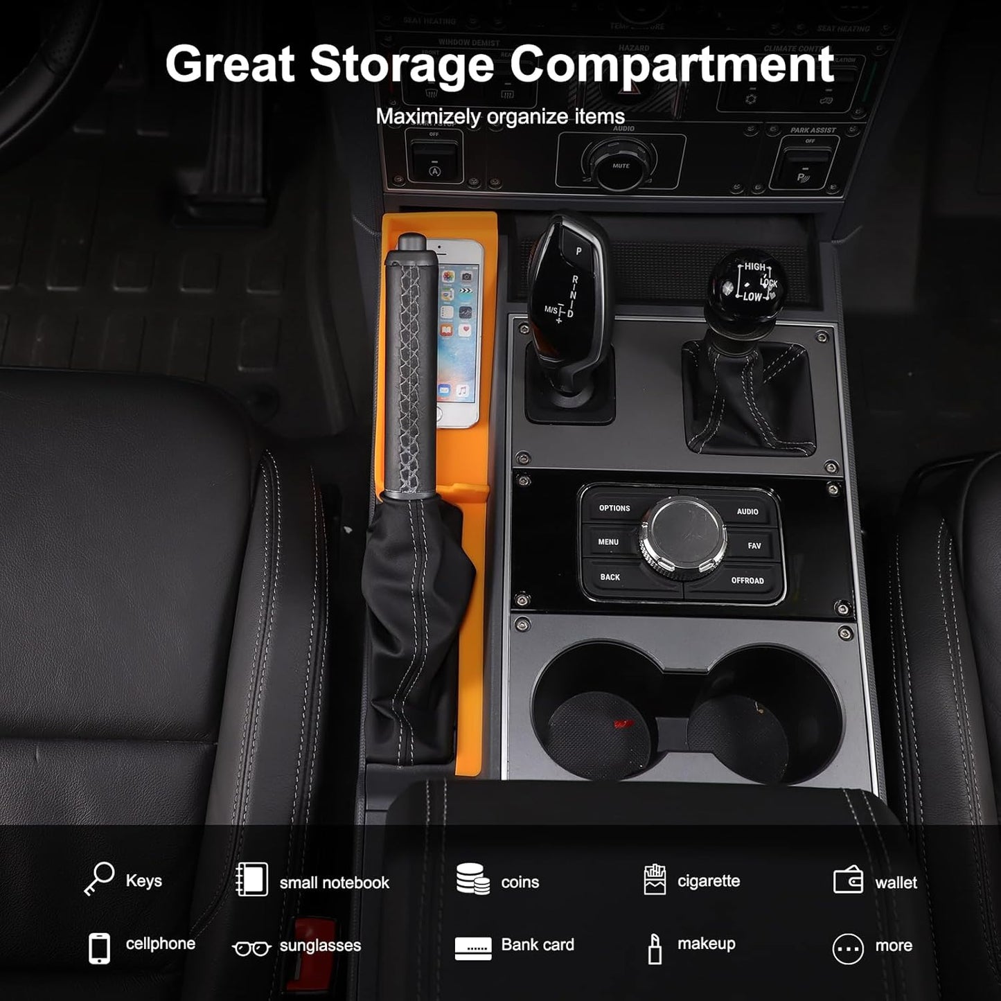 Center Console Organizer Compatible with INEOS Grenadier 2020-2024, Center Console Hand Brake Storage Box Armrest Organizer Insert Tray Accessories (Orange)