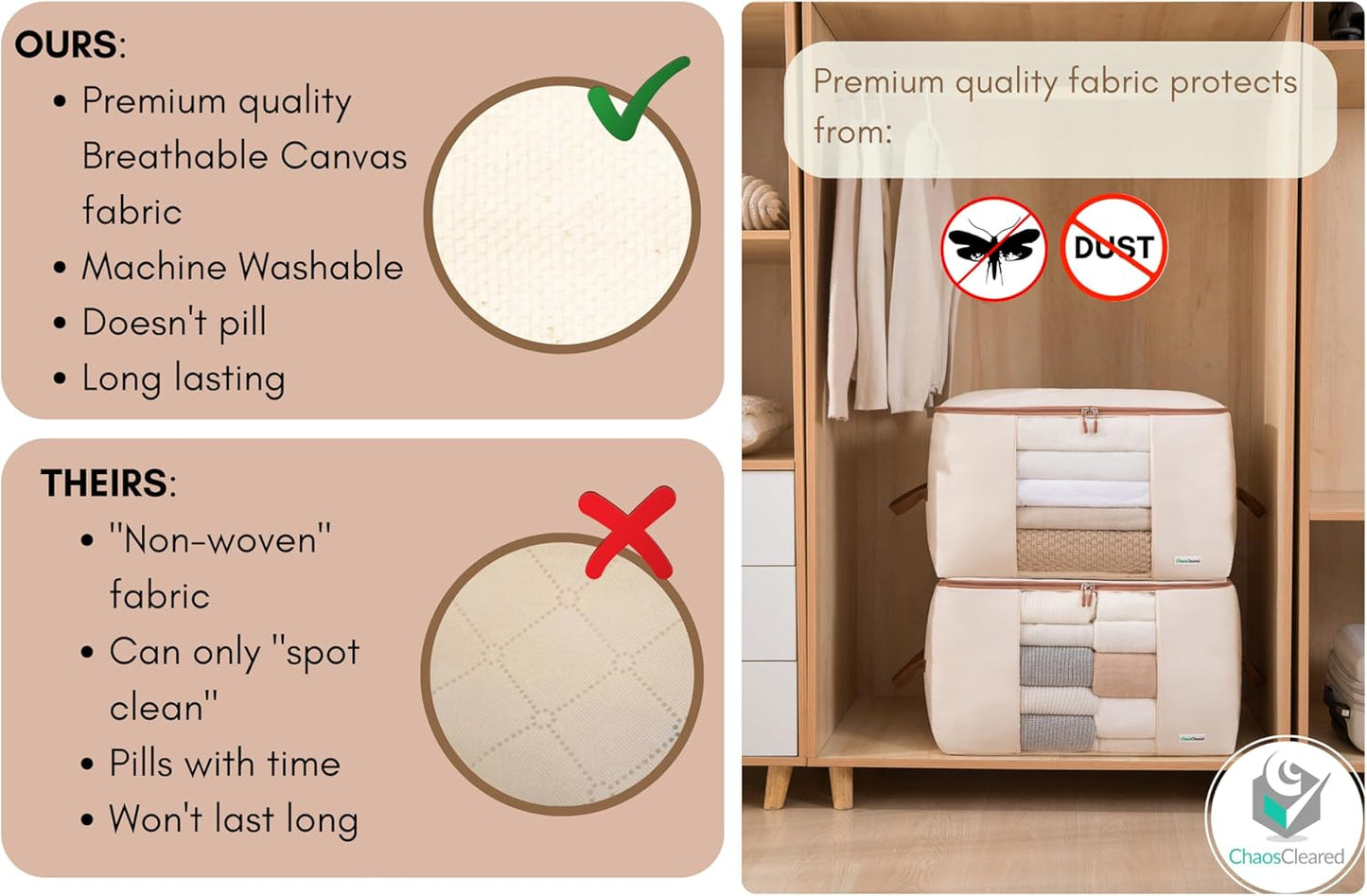 Canvas Comforter Storage Bags 2 Pack Folding Organizer bag for King/Queen Comforters, Pillows, Blankets, Bedding/Quilt, Blanket, Duvet, Mothproof Space Saver; Large Collapsible Organizers, 24"x14"x14"