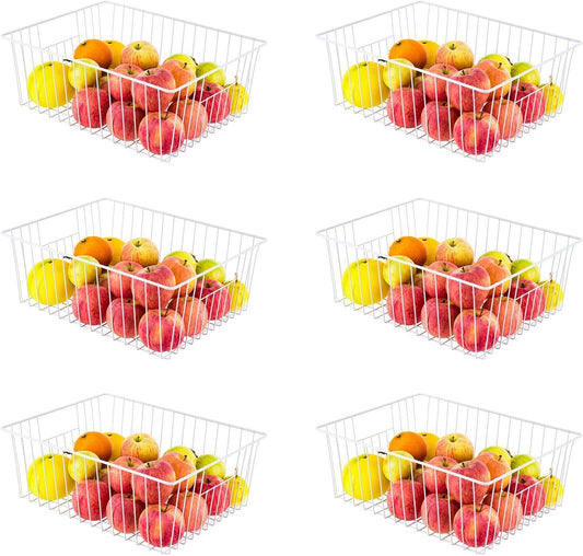 6 Pack Upright Freezer Organizer Bins - Standup Freezer Organizers for 16 Cu.Ft Upright Freezer Improve Air Circulation, Wire Storage Baskets, White