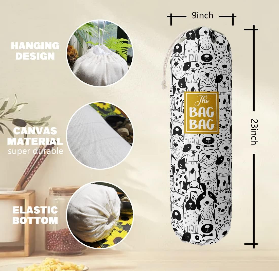 Grocery Bags Holder Organizer For Shopping Bags，Wall Mount Plastic Bags Storage Container Dispensers, Pet Lovers Home Kitchen Gifts For Women, Family, Friends, Dog Mom, Dog Dad