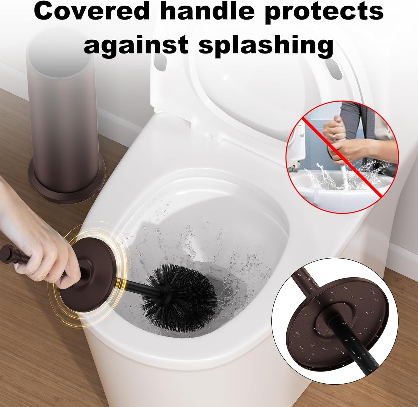 Bronze Toilet Brush and Holder，Extra Long Handled Toilet Brush for Bathroom，Stainless Steel Heavy Duty Toilet Bowl Brush,Removable Inner Bowl,Deep Cleaning Dense Bristles Cleaner Brush -Space Saving