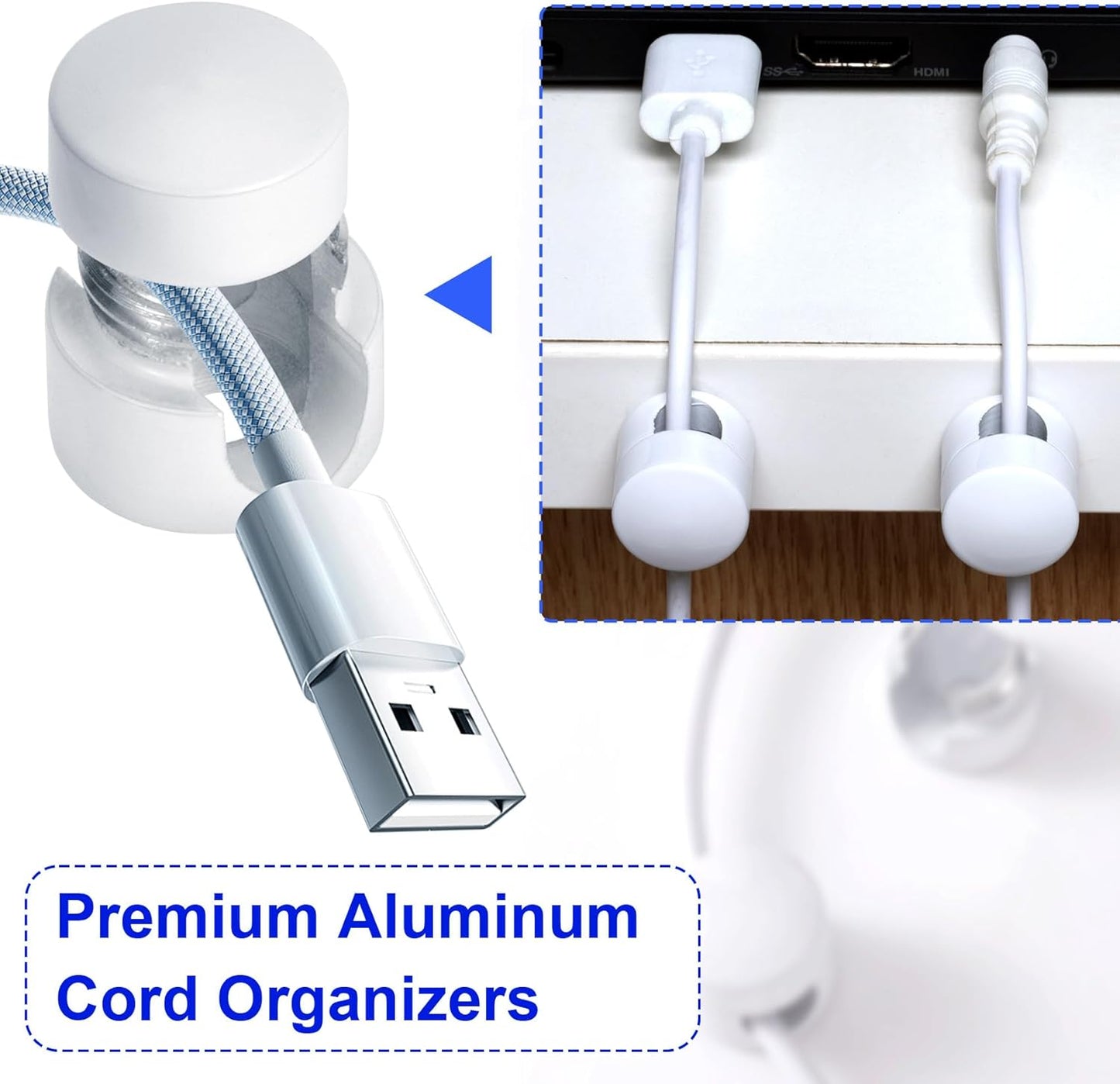 3 Sets Charger Holders for Cords, Adjustable Cable Anchor Holders, Adhesive Metal Cord Clips, Cable Management Wire Organizers for Desk, Office, Nightstand - White, Silver, Red Bronze