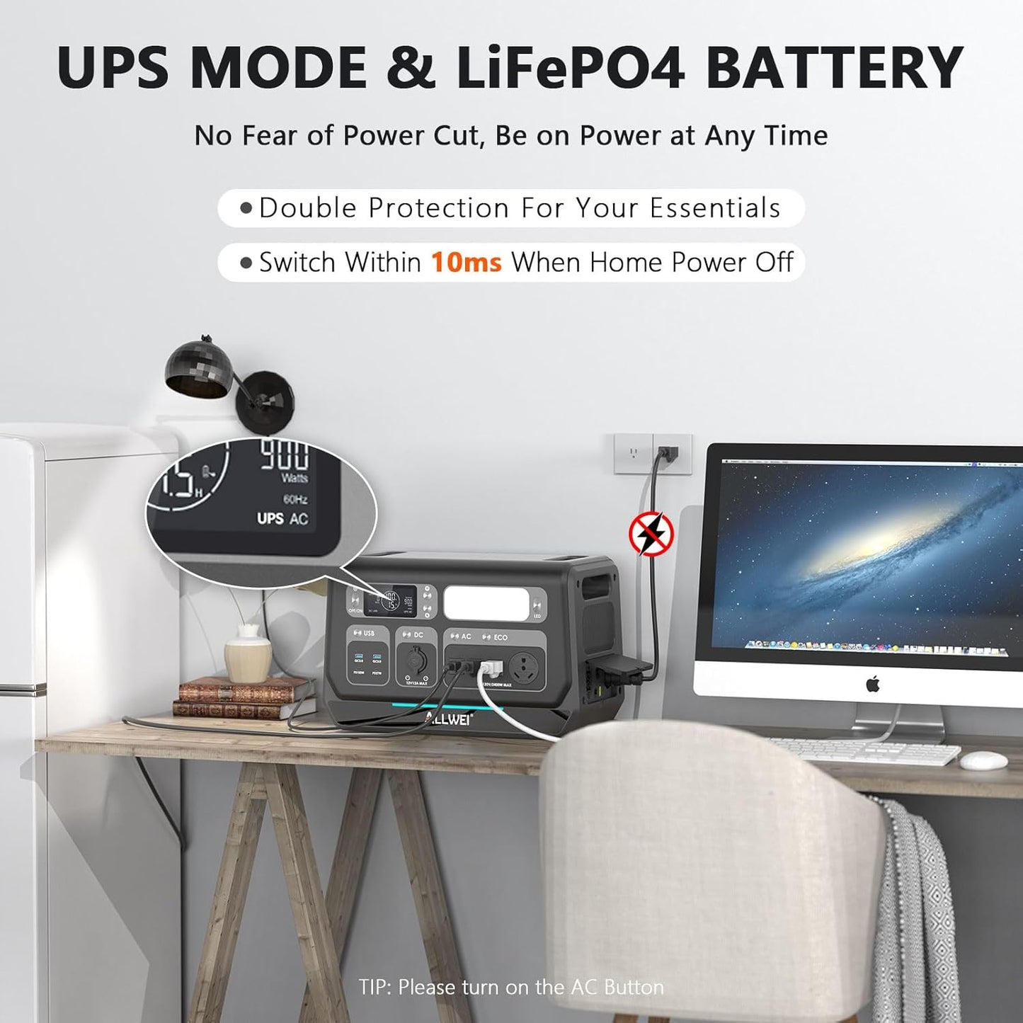 ALLWEI 2400W LiFePO4 Power Station, 2048Wh Solar Generator with 1500W AC Charging &1200W Solar Charging, Expandable to 10.24kWh, with Pure Sine Wave AC Outlets for Home Backup, Power Outages & Camping