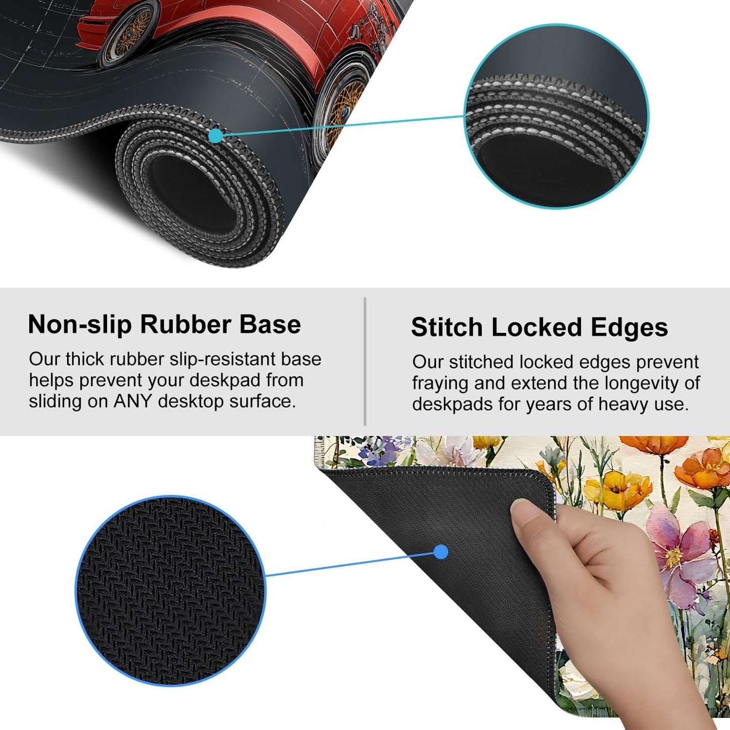 Retro Car Blueprint Mouse Pad – Large Extended Desk Mat 35.43 x 15.75 in – Classic Red Tuner Car Cutaway with Engine Diagram, Waterproof Surface, Non-Slip Rubber Base, Keyboard & Mouse Pad