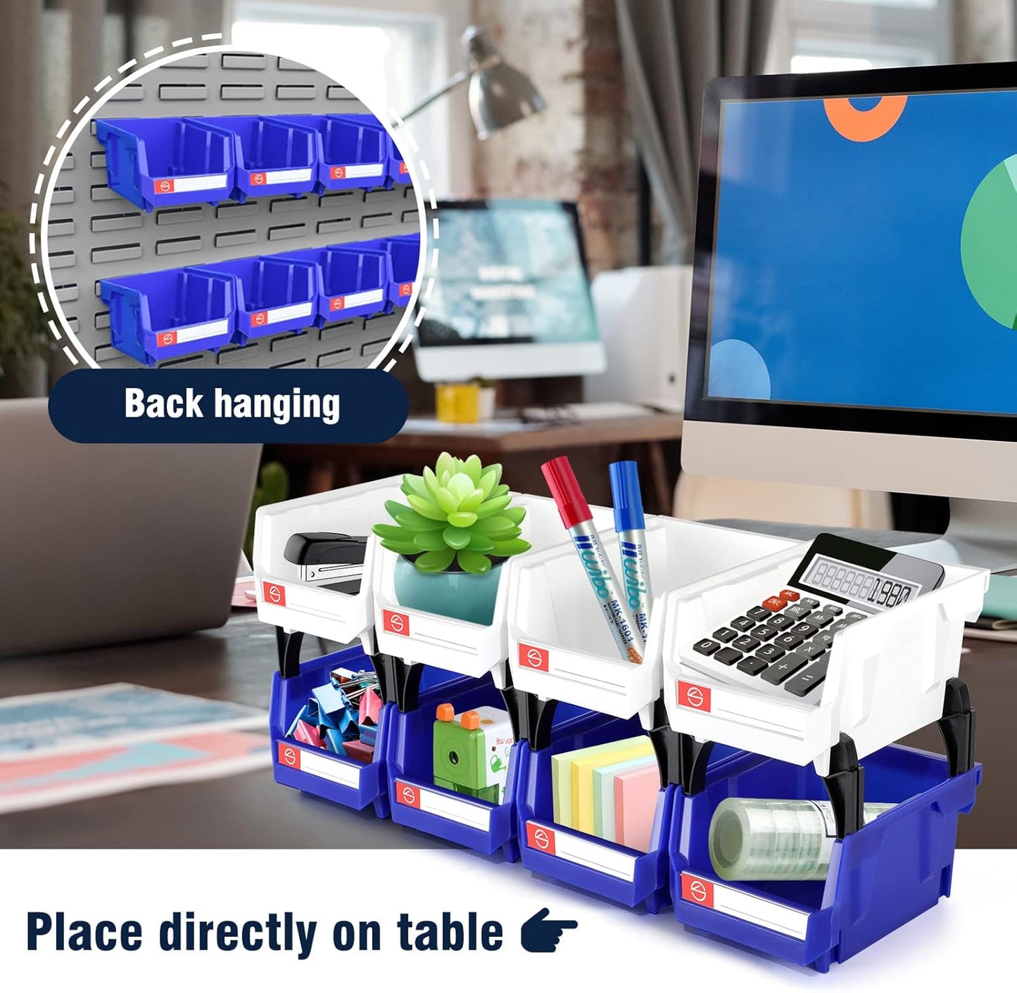 Storage Organizer Boxes,Wall Mount Storage Parts Rack,Stackable Shop Tool Bins for store Screws,Small Parts,Office Supplies and other Accessories White (6Pack-wh)