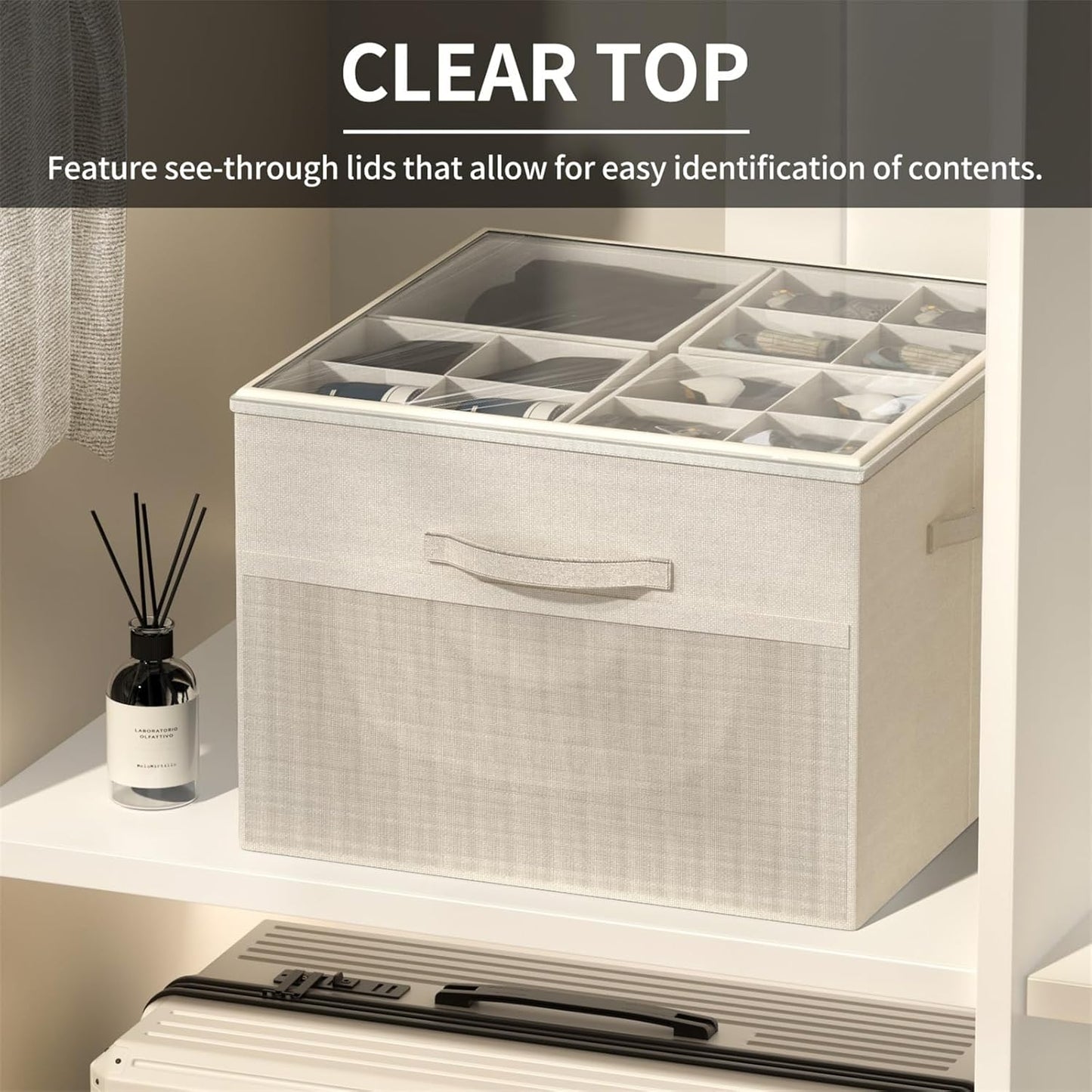 Aokeyee Shoe Organizer for Closet,Foldable Shoe Storage Organizer Box Bin with Adjustable Dividers and Clear Cover, Fits up to 16 Pairs