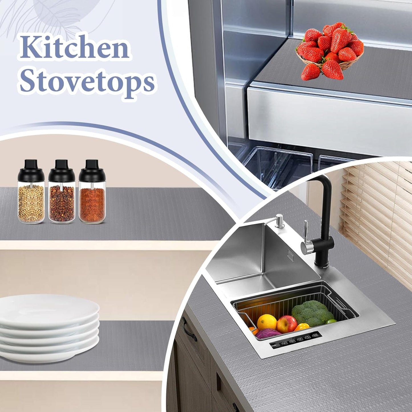 Drawer and Shelf Liner for Kitchen Cabinet: 12 in X 20 Ft Non Slip Waterproof Shelf Paper Non Adhesive Refrigerator Liners Gray Easy Liners for Bathroom Cupboard with Knife Tape Measure