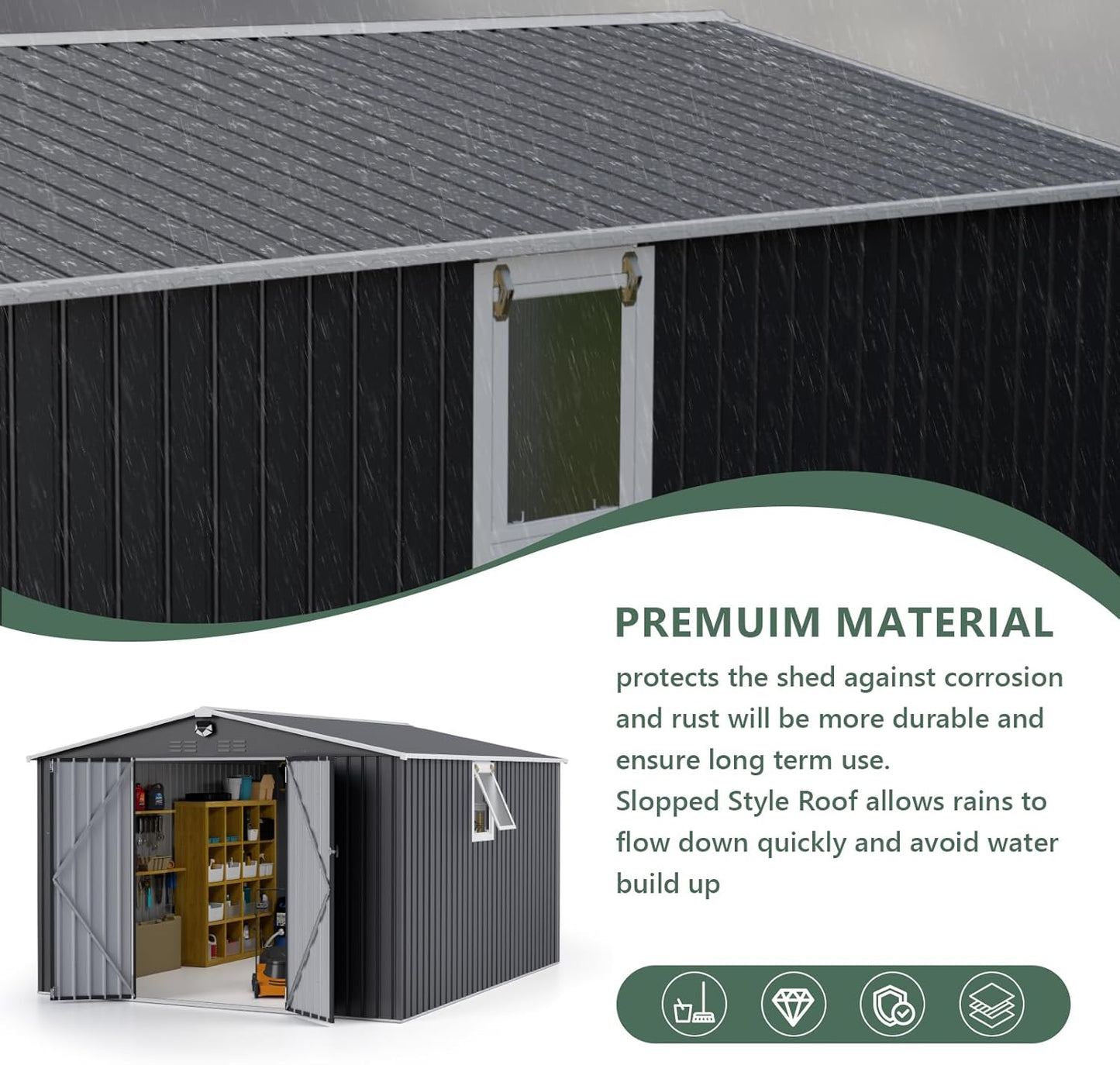 10x12 FT Metal Storage Shed,Outdoor Storage Building with Lockable Doors & 1 Vented Clear Window,Large Backyard Sheds,Waterproof Outside Storage Sheds