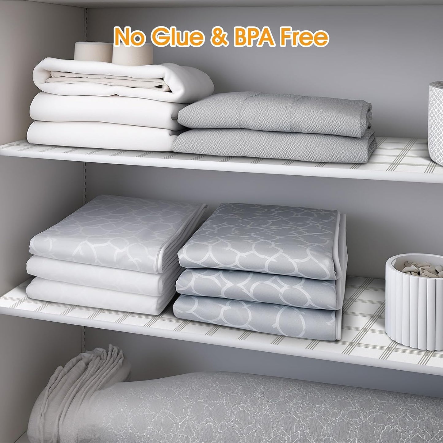 Shelf and Drawer Liner for Kitchen Cabinets Non-Adhesive, Strong Grip Non-Slip Thickened Cabinet Liners for Shelves, Waterproof Mats for Dresser Cupboard, White Square, 12 in x 10 Feet