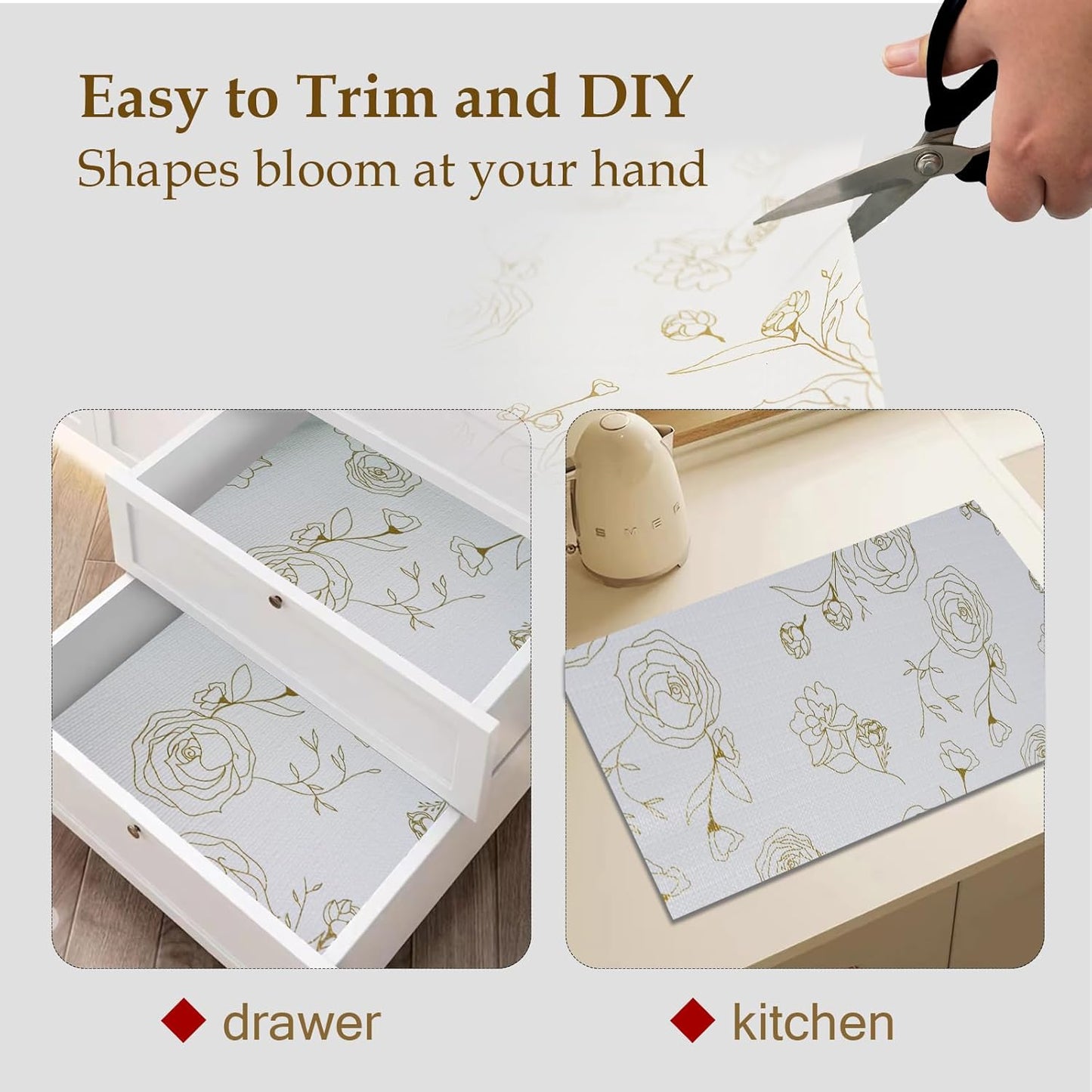 Moriah Shelf Liner for Kitchen Cabinet Non-Adhesive, Thickened Drawer Liner No Slip for Dresser Waterproof Cabinet Paper Liner for Bathroom Shelves Protects Surfaces(Rose,24'' x 30')