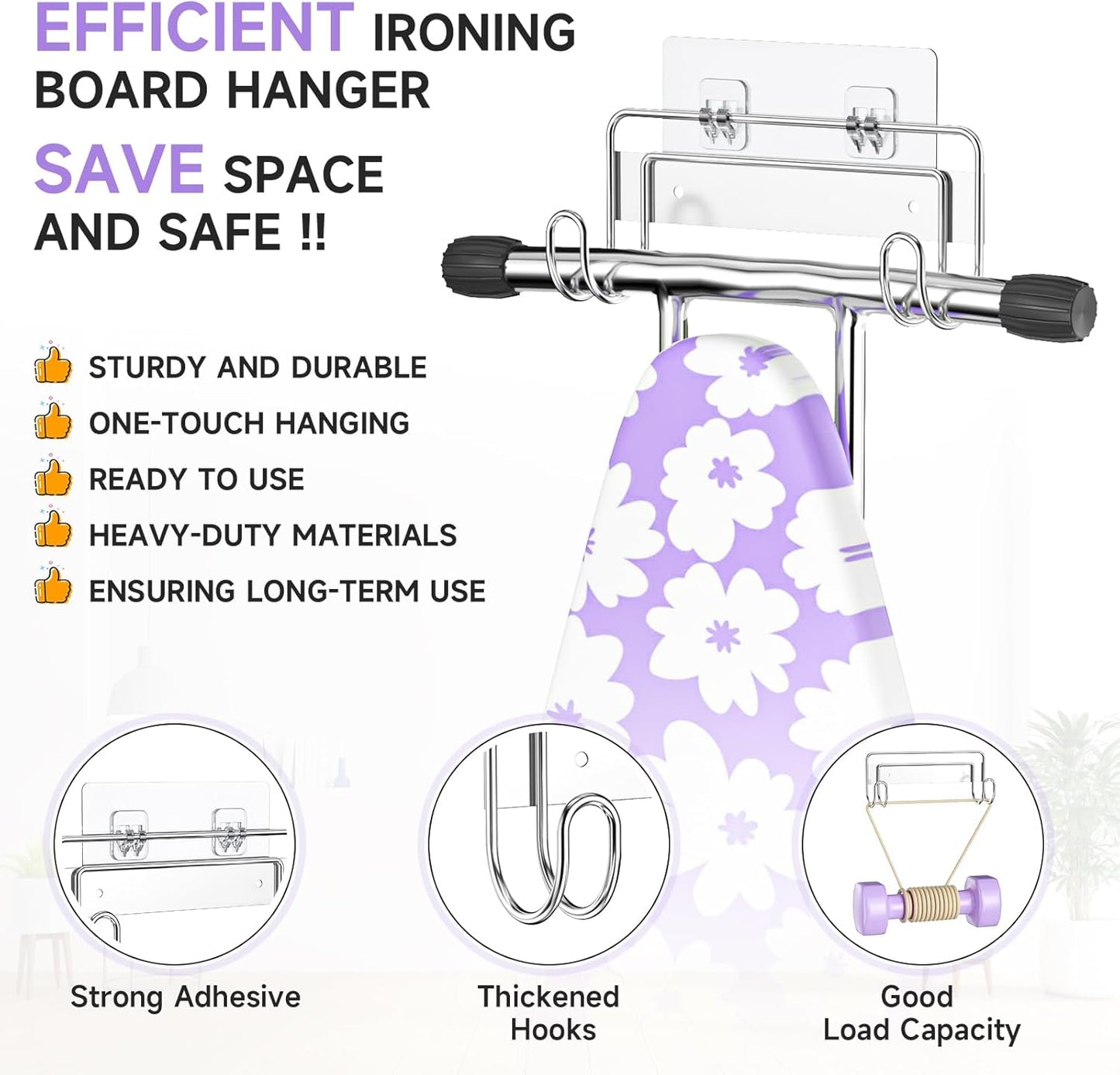Ironing Board Holder Wall Mount, Iron Board Holder Stainless Steel, Wall Mounted Ironing Board Hanger, Y T Leg Laundry Rooms Iron Board Holder for Wall Heavy Duty