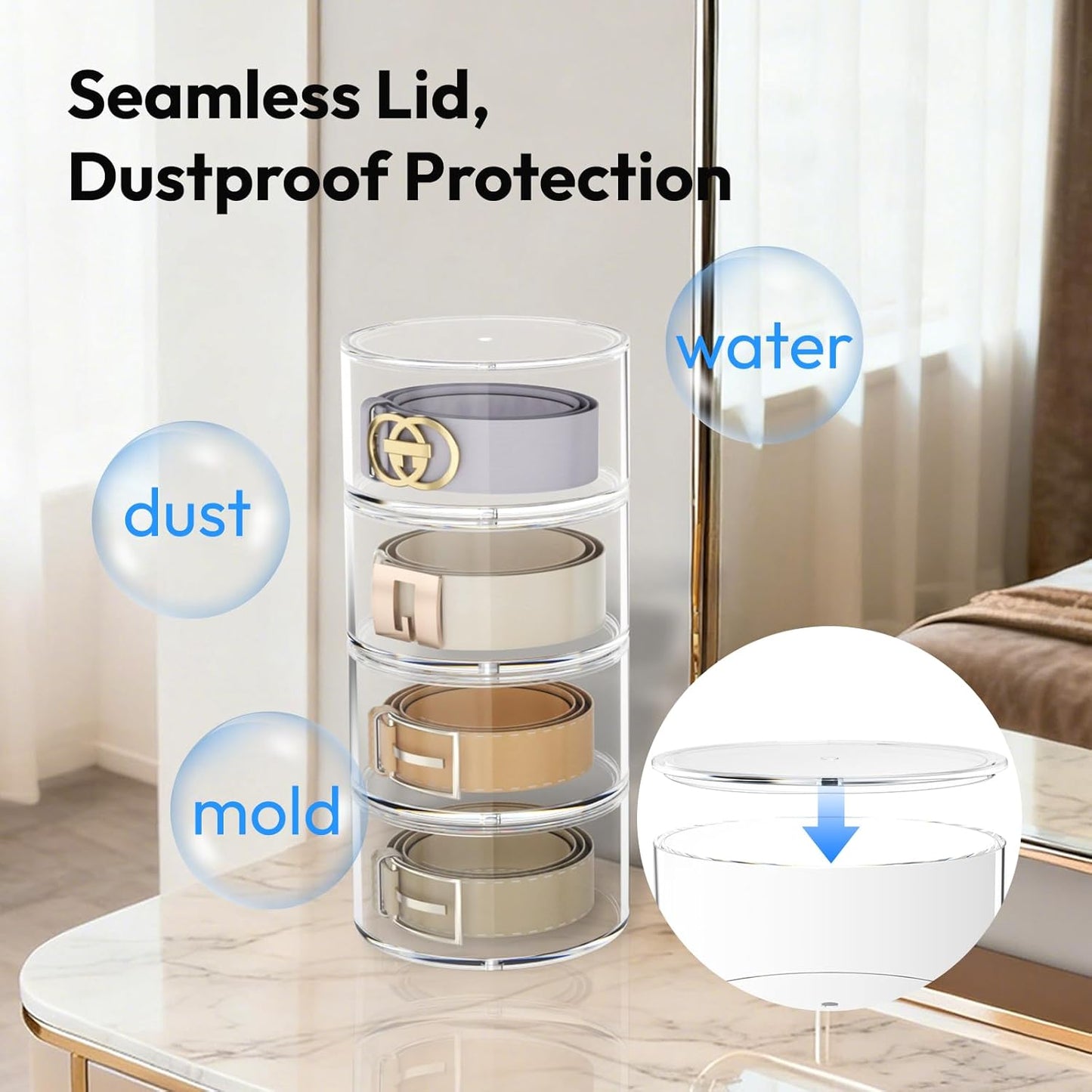 Belt Organizer for Closet Storage: Clear Acrylic 8-Layer Stackable Belt Box, Space-Saving Neat Case Holder