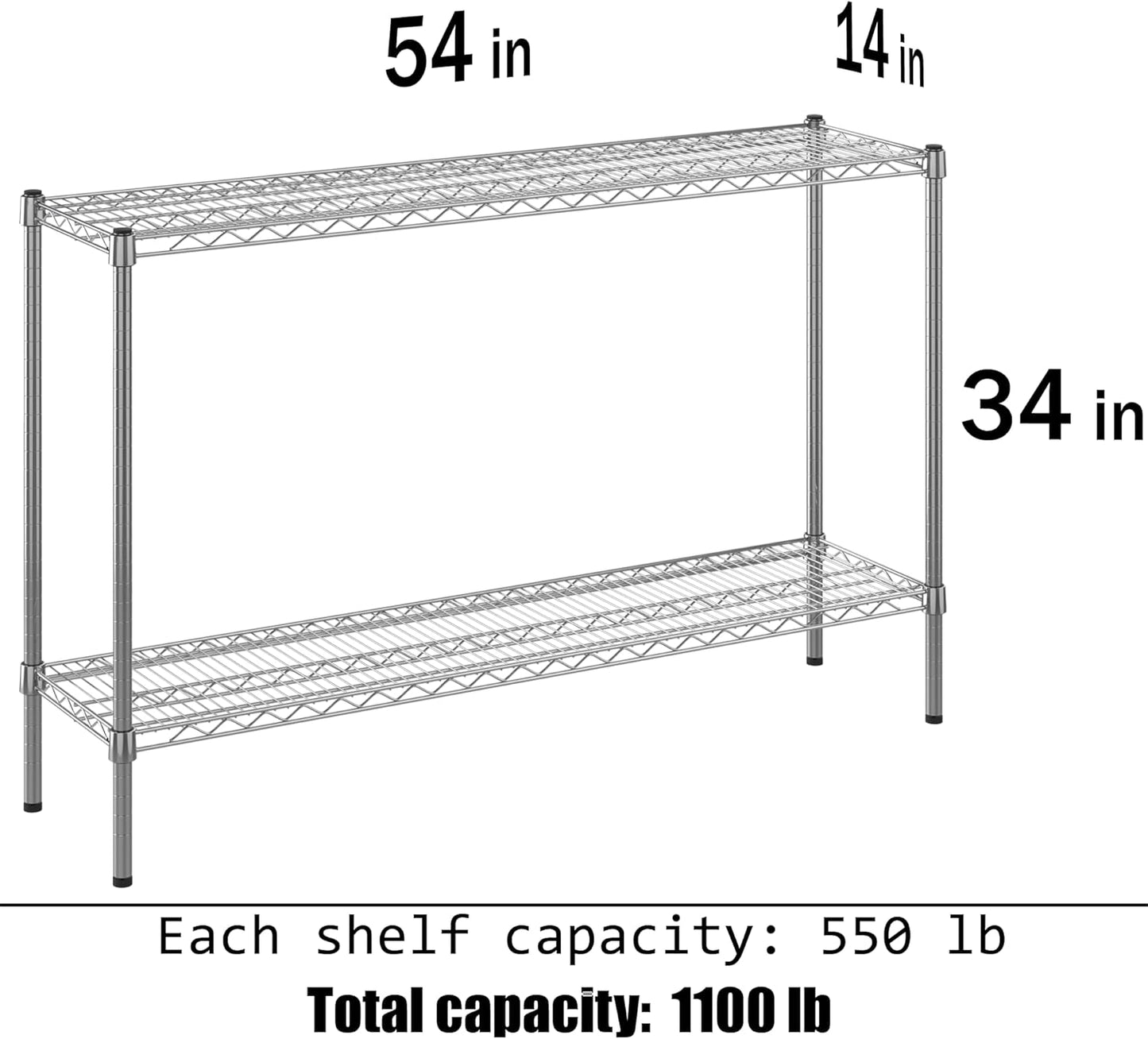 14" Deep x 54" Wide x 34" Height Wire Shelving Kit | 2-Tier | NSF Commercial Storage Rack Unit