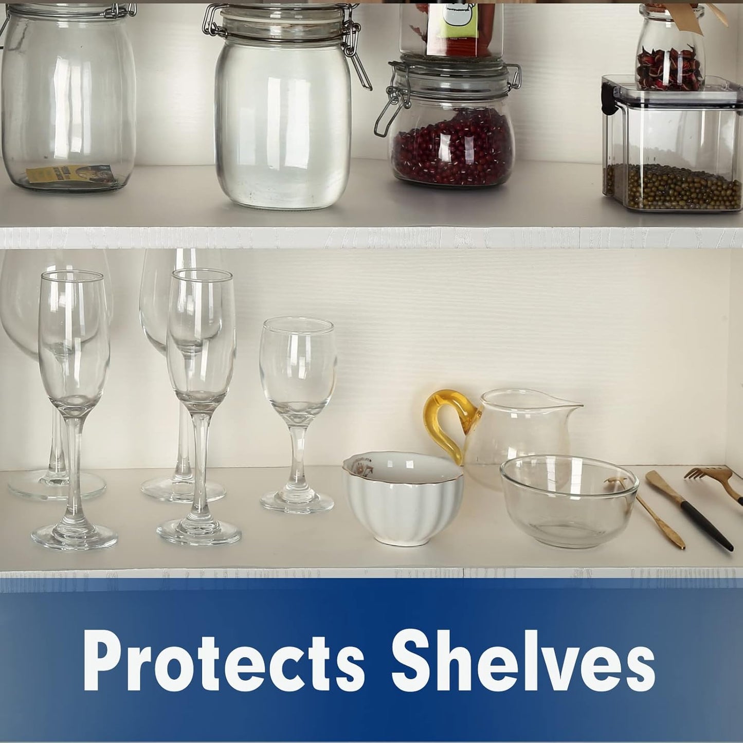 Shelf Liner, Drawer Liner, 2 Rolls x 12 Inches x 20 FT Cabinet Liner for Kitchen Cabinets Non-Adhesive Shelf Liners, Waterproof Shelf Paper with Non-Slip, Durable Liners, Clear