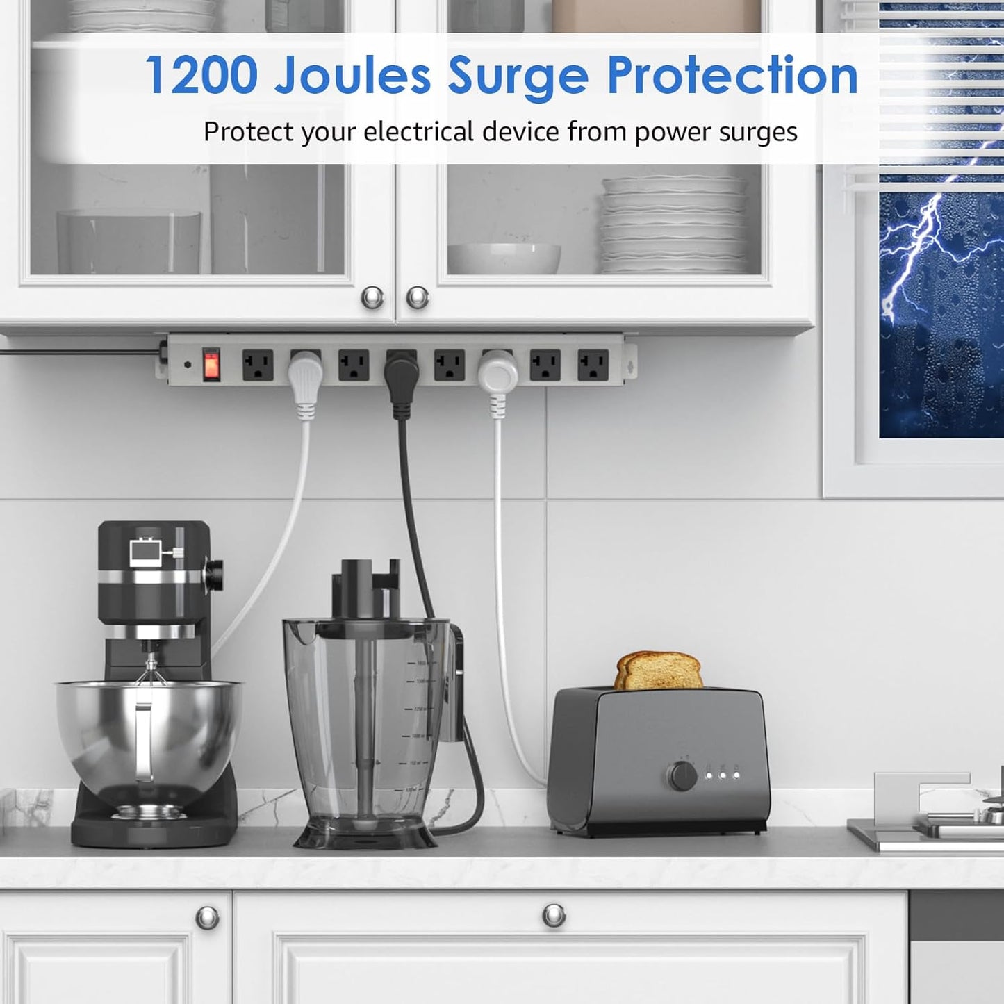 CCCEI Corner Mount Angle Power Strip, Under Cabinet Heavy Duty 8 Outlets Power Strip 20Amp, Metal Underneath Desk Plug Surge Protector, Wall Mountable, for Garage, Shop, Kitchen. 6FT Extension Cord.
