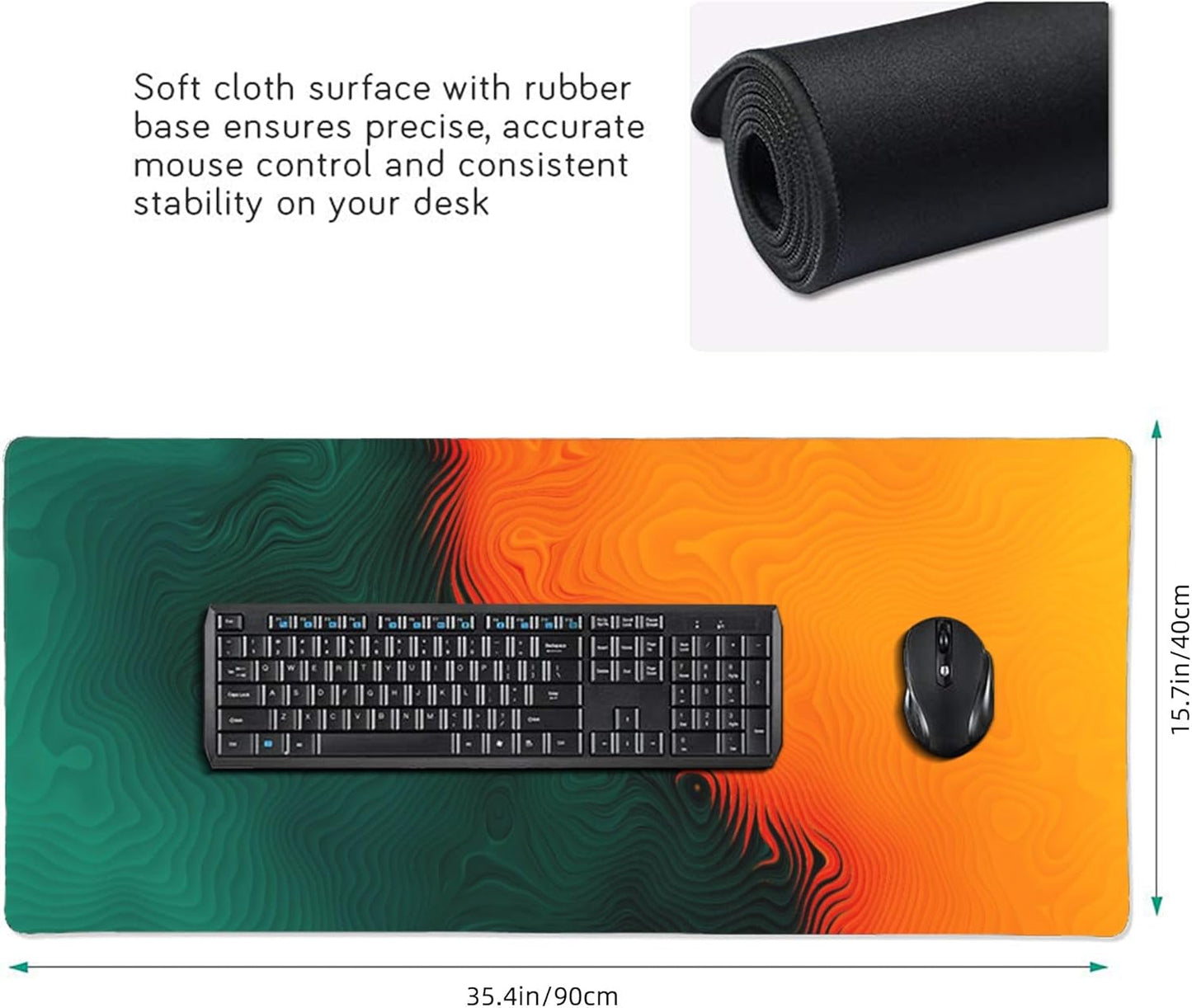 Colorful Topographic Large Mouse Pad, Vintage Aesthetic Gaming Desk Mat, XXL Keyboard Desk Pad Mat for Desktop, 35.4"x15.7" Non-Slip Base Big Mousepad with Stitched Edges