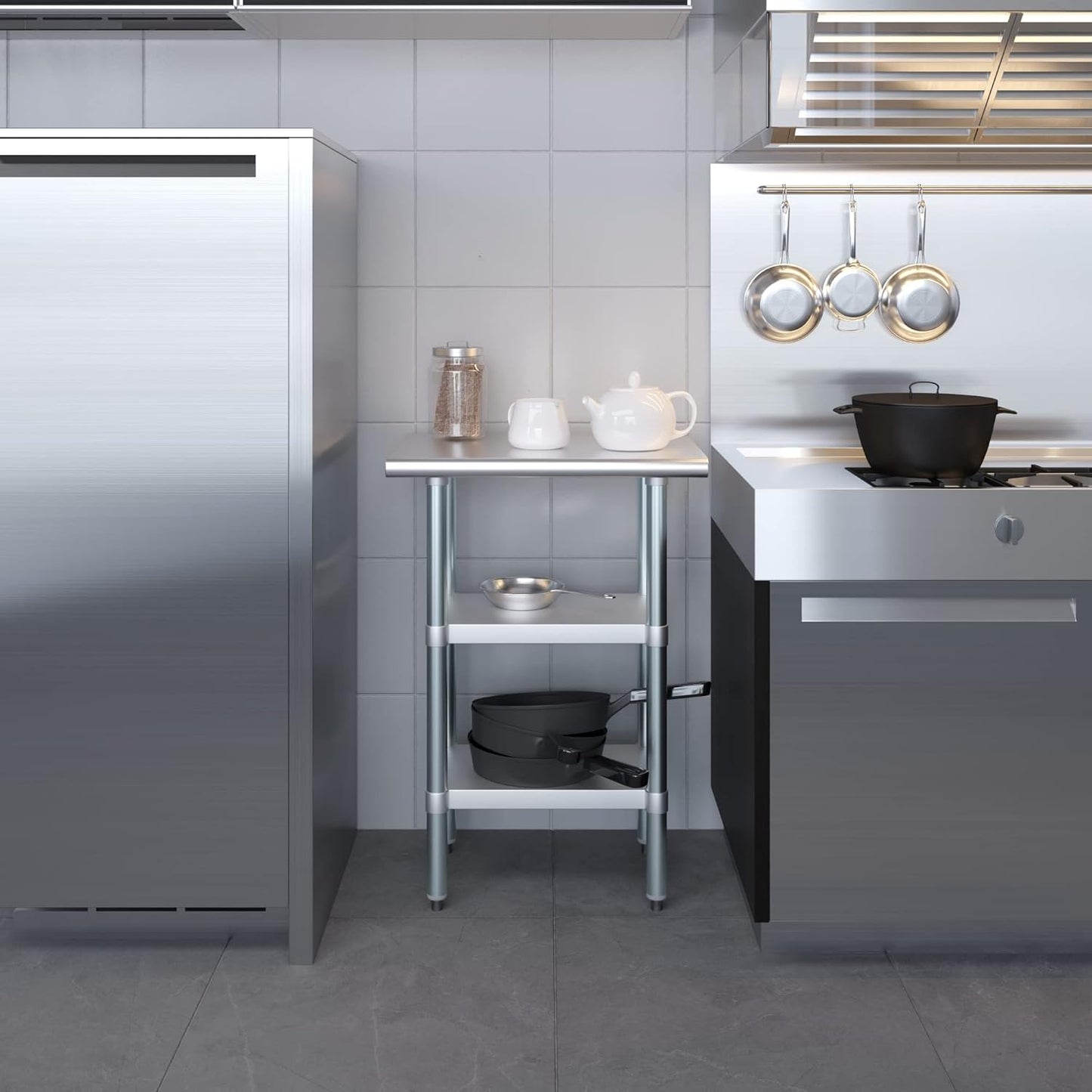AmGood Stainless Steel Work Table with 2 Shelves | NSF | Metal Utility Table (24" Long x 18" Deep)
