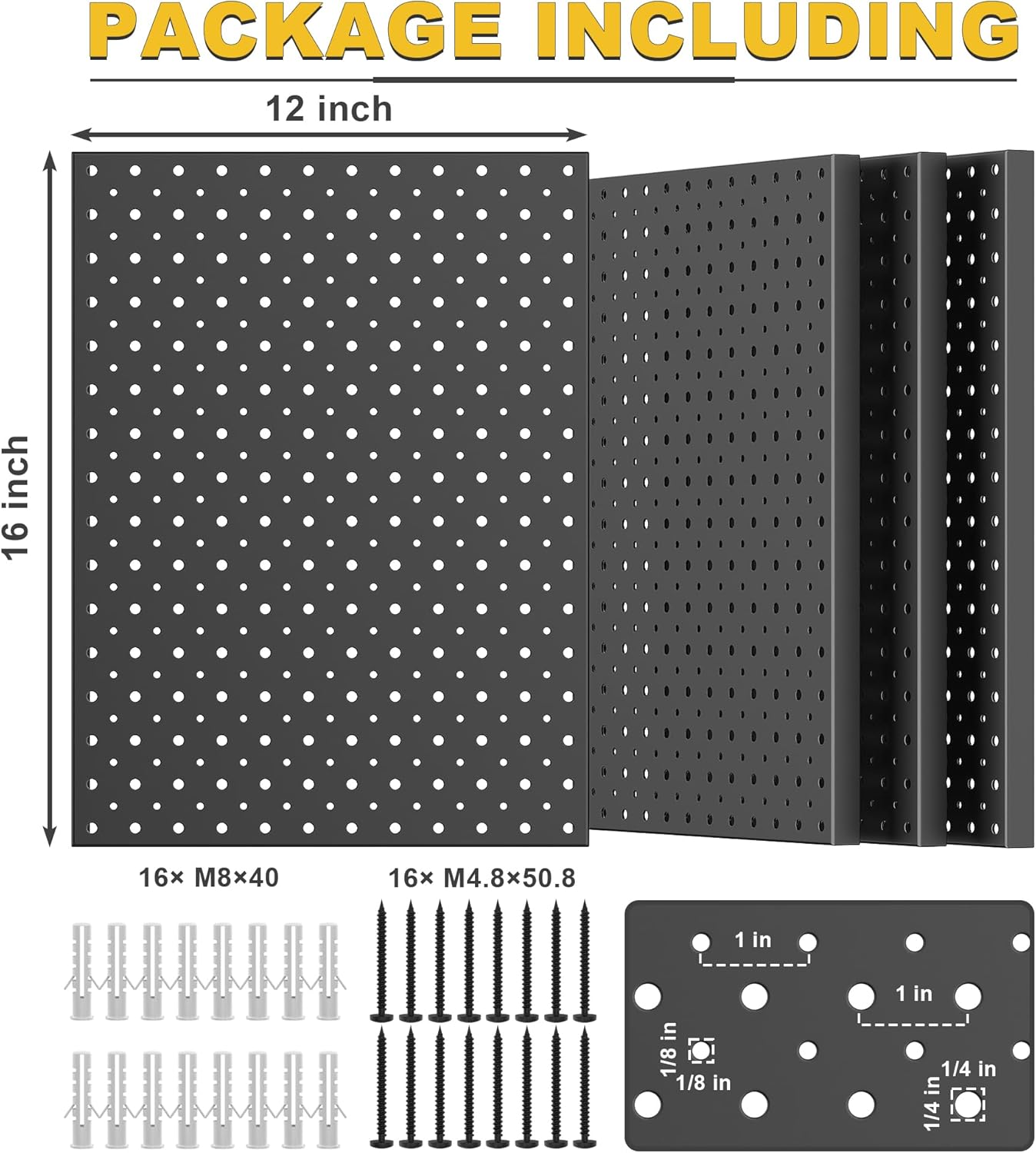 Ultrawall Metal Pegboard Panels, Pegboard Wall Organizer, Black Peg Boards for Wall, Garage Tool Storage Organization, 12"X16", 4pcs
