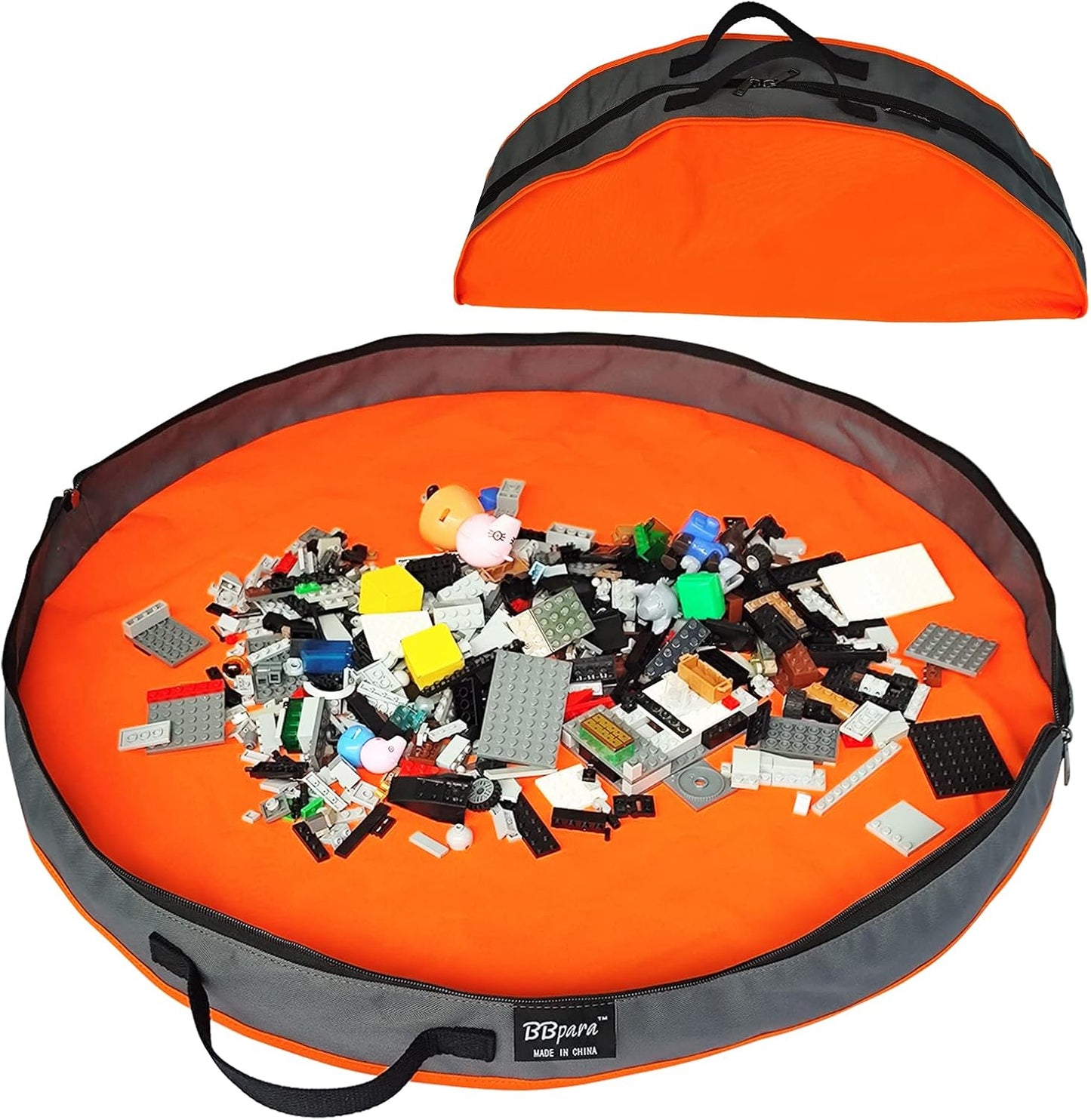 Toy Storage Basket Play Mat for Building Bricks & Blocks - Toy Storage Bags with Zipper - Easy Clean Up to keep the Kids Rooms neat & tidy - Orange