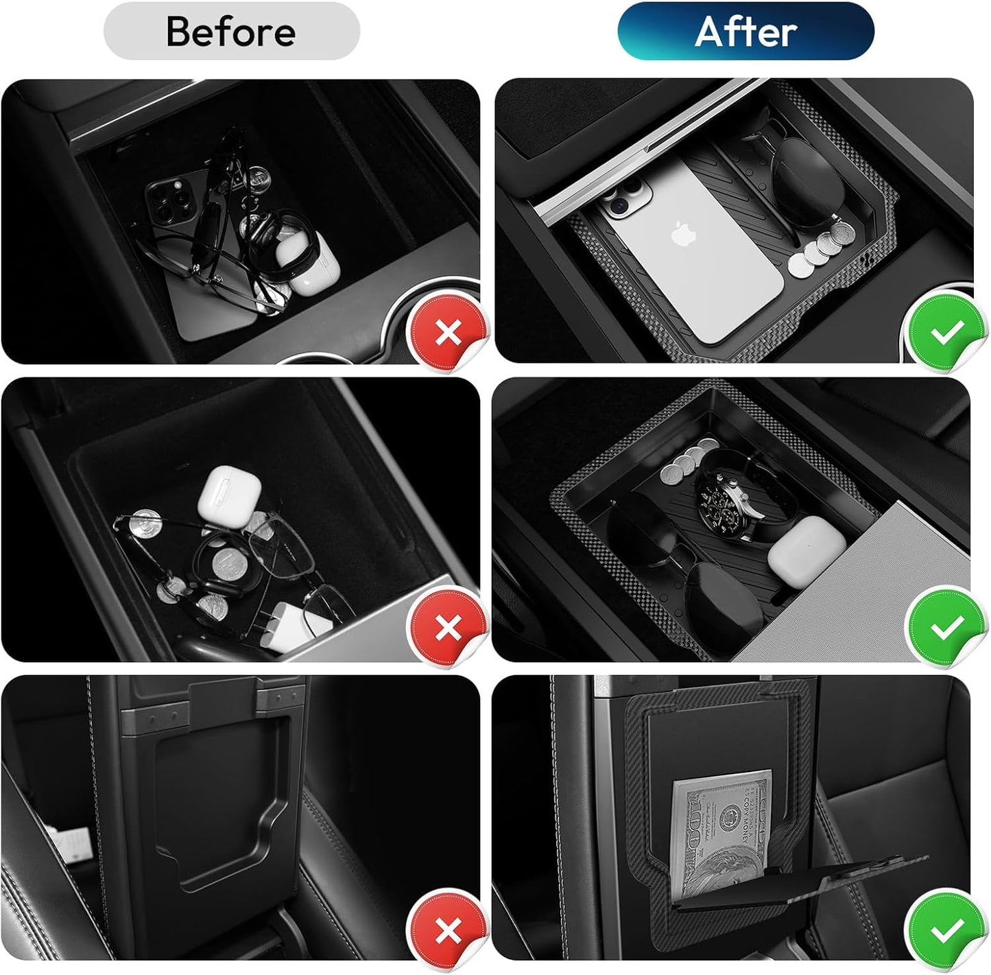Center Console Organizer Tray for Tesla New Model Y Juniper Accessories 2025 2026(Material PC Superior), Cup Holder, Hidden Storage Box & Armrest Drawer Organizer