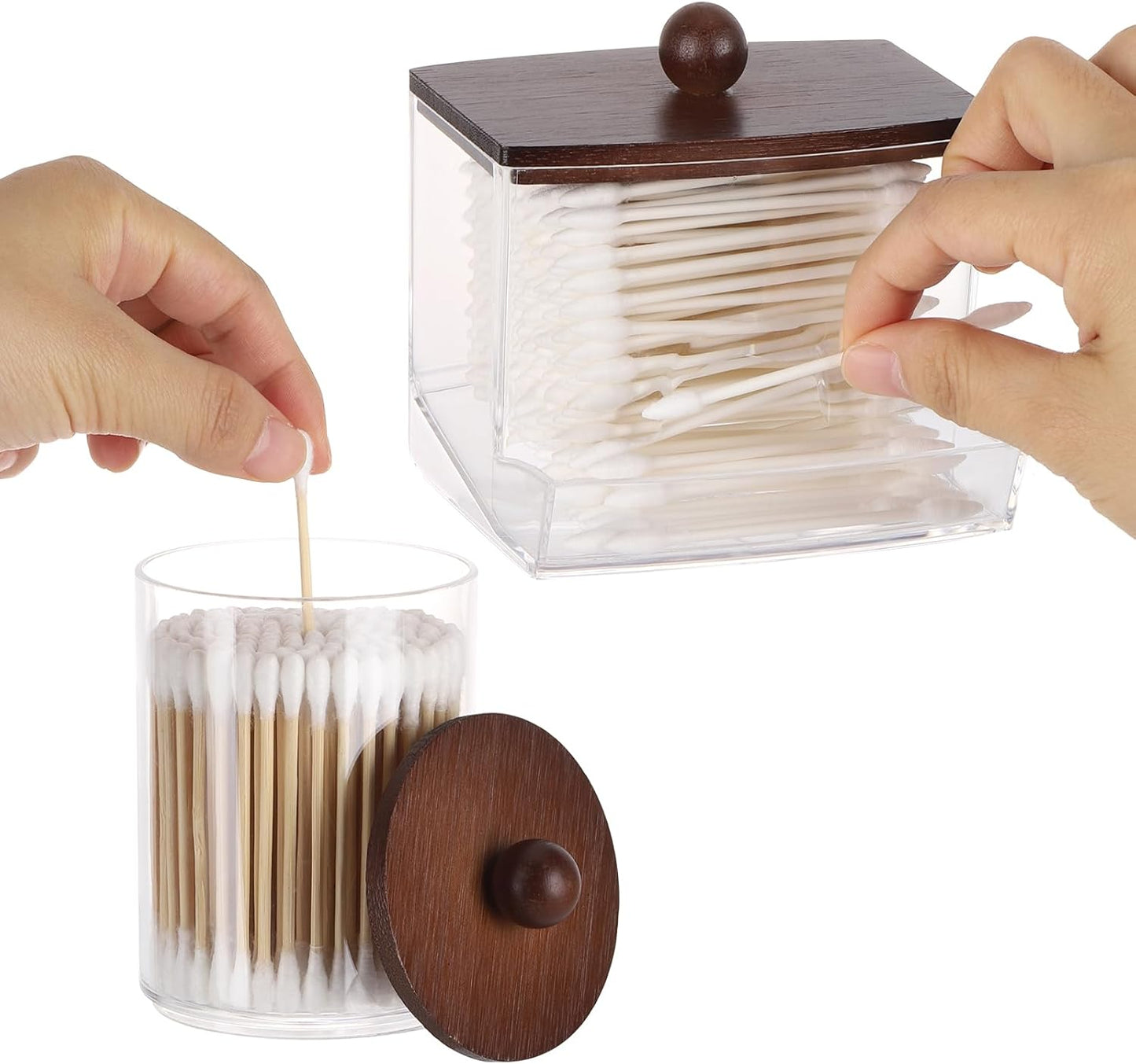 Tbestmax Qtips Holder Dispenser, 10 Cotton Ball/Swabs Storage Containers, Apothecary Jars for Bathroom Organizer Bambooo Lids
