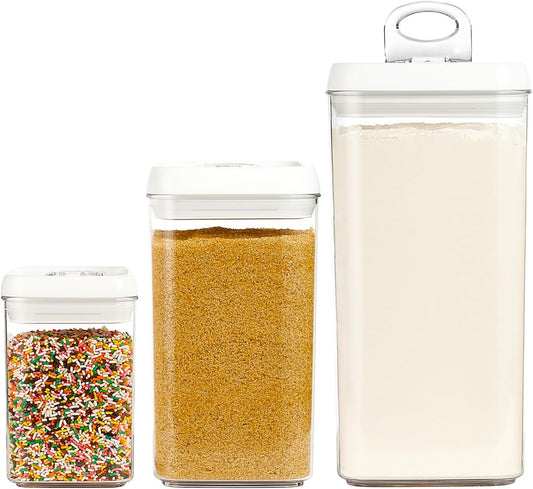 Felli Flip Tite Acrylic Food Storage Container with Lid 6” XL Air Tight Ring Seal Flip Top, Plastic Kitchen Baking Canister for 5 lb Flour Sugar Rice Protein Powder Pantry Organizer (Nest-L, White)