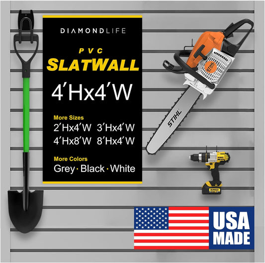 DLDIRECT 48" X 48" - Grey Slatwall Panel Garage Organizer: Heavy Duty Wall Mounted PVC Rack, Interlocking Slat Paneling for Garage Storage, Slotwall Board, Shelves System