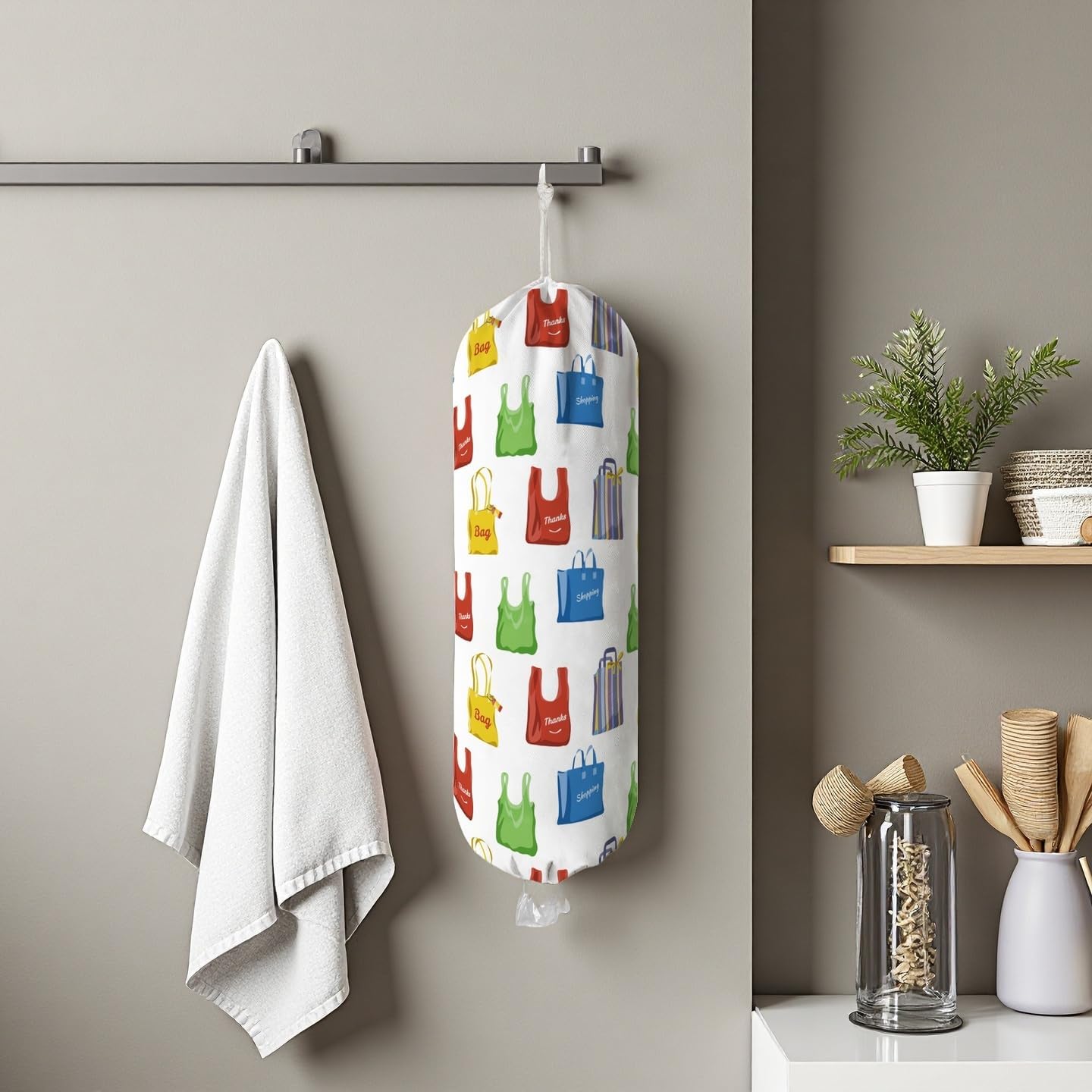 Plastic Bag Holder Wall Mount Grocery Bag Holder for Plastic Bags Organizer for Kitchen,Cute Cat Home Kitchen Decor Gifts for Women(Bag)