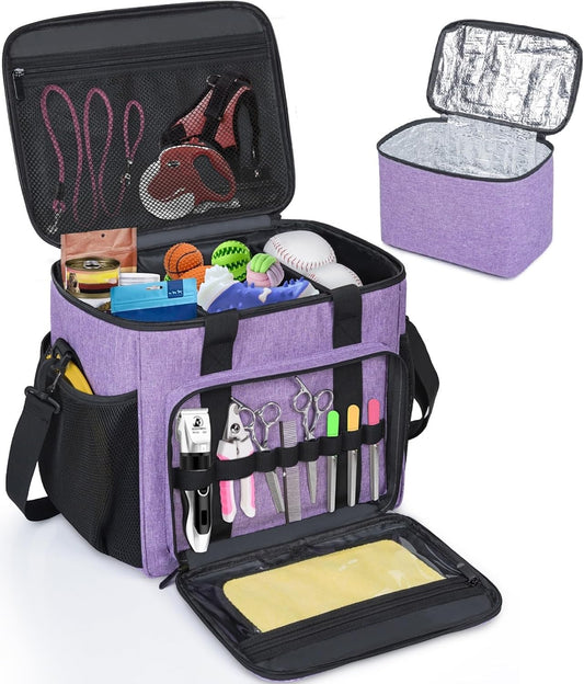 GMAK Pet Grooming Bag, Dog Grooming Tote Bags Supplies Organizer Case Pets Tools Organizer Tote for Dog Cat Grooming Tool Kit, Clippers, Scissors and Accessories, Purple(Bag Only)