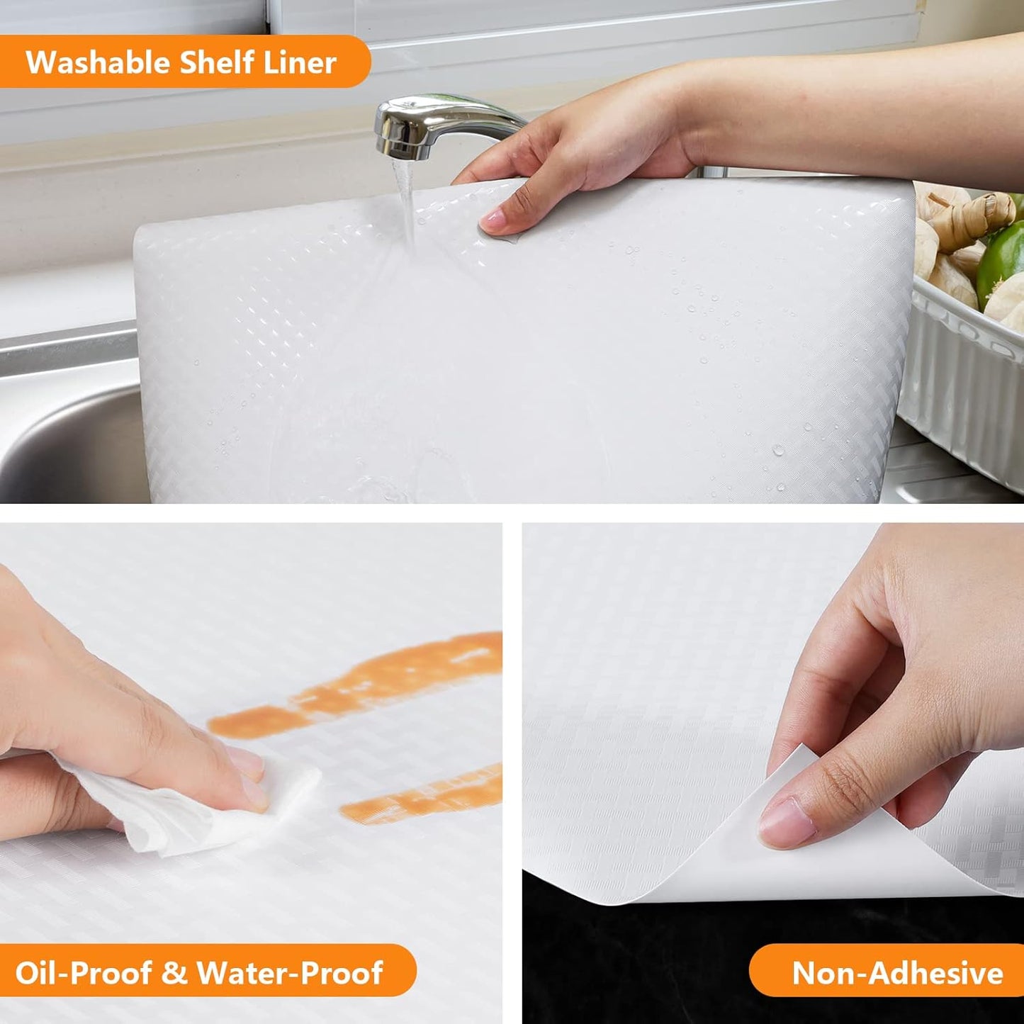 Shelf Liners for Kitchen Cabinets Refrigerator Liners Waterproof & Oil-Proof Kitchen Cupboard Liner Non-Slip Drawer Mats Non Adhesive Fridge Liner for Shelves-White 11.8 x 118 Inches