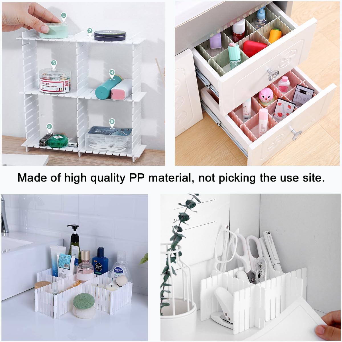 24pcs freely adjustable drawer dividers for organizing messy clothes, cosmetics, stationery, tableware, daily sundries, suitable for kitchen, living room, bathroom, study, office (pink)