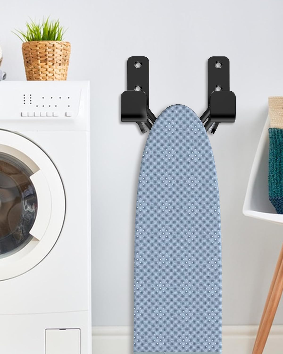 Ironing Board Wall Mount, Stainless Steel Ironing Board Hanger for Laundry Room, Adjustable Distance Holder Hook Wall Mount, Black