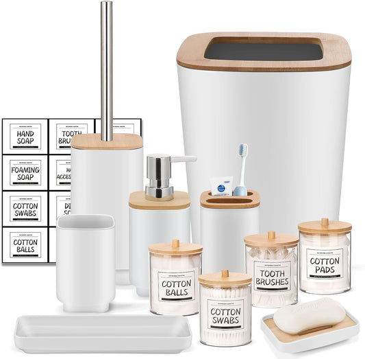 IMAVO Bathroom Accessories Set,White Bathroom Set,11 Pieces Bathroom Accessory Set,Trash Can for Bathroom Accessories Décor and Housewarming Gifts